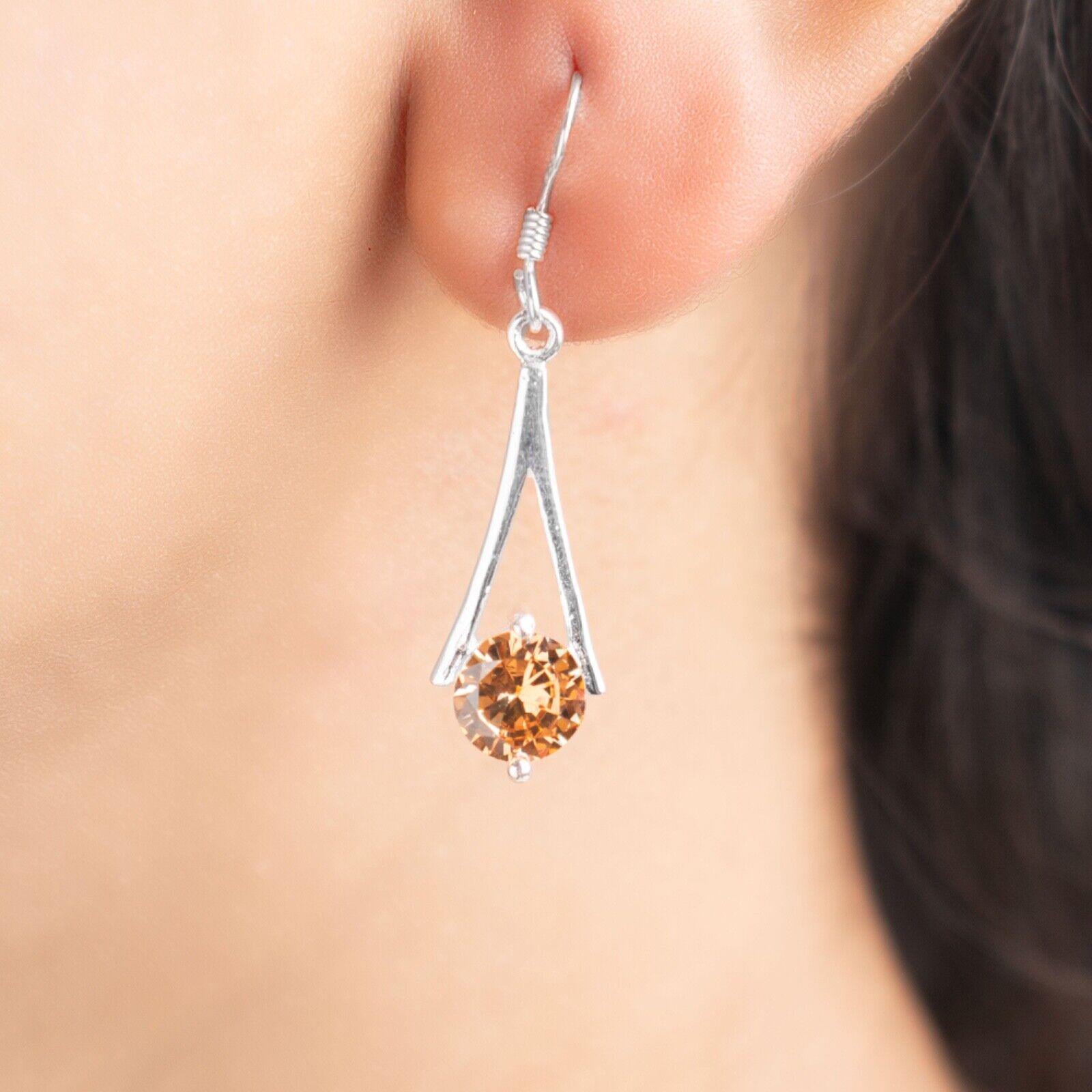 Round Cut Orange Citrine Gemstone Pendant and Earring Set Gift Jewellery