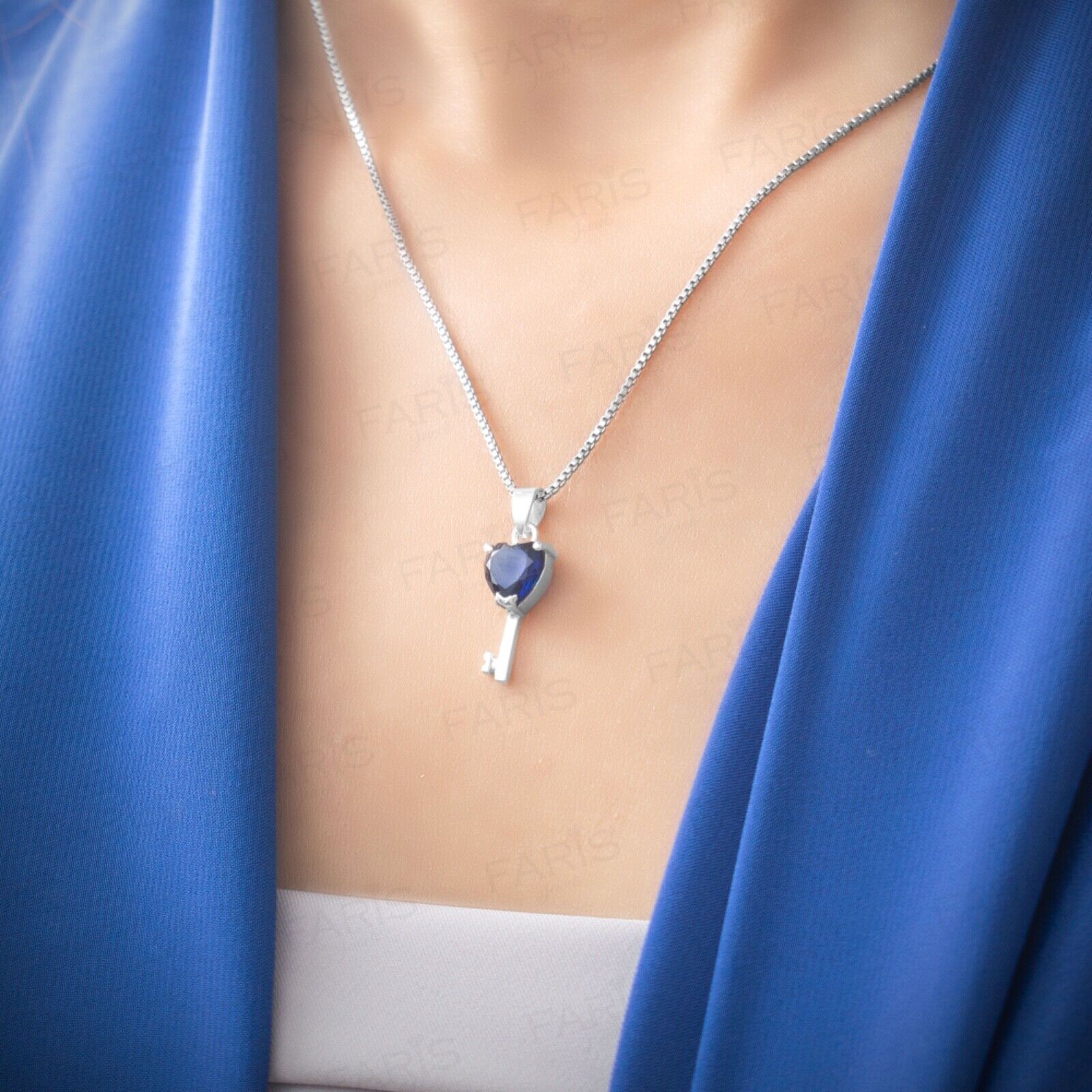 Blue Sapphire Gemstone Pendant and Earring Set Key To My Heart Gift Jewellery