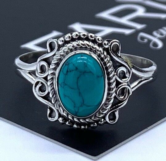 925 Stamped Sterling Silver Ladies Turquoise Oval Ring Gemstone Jewellery Gift