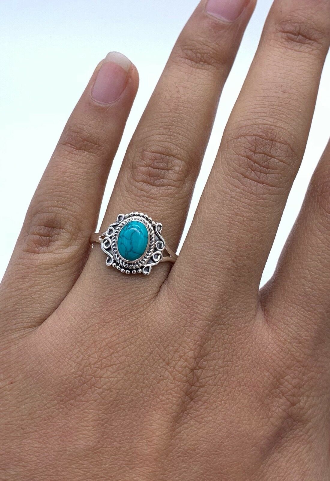 925 Stamped Sterling Silver Ladies Turquoise Oval Ring Gemstone Jewellery Gift