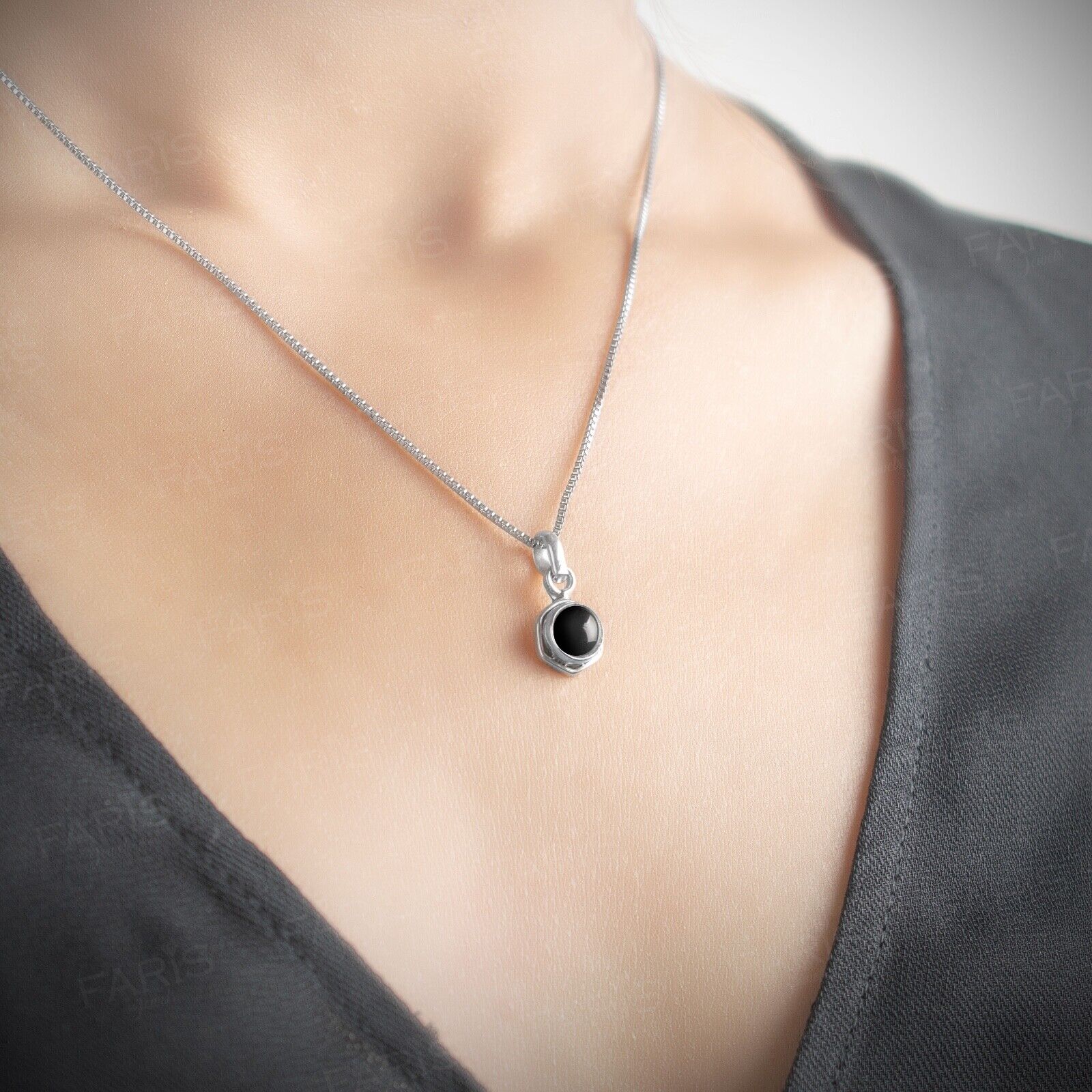 925 Sterling Silver Black Onyx Gemstone Ladies Hexagon Pendant Necklace Gift