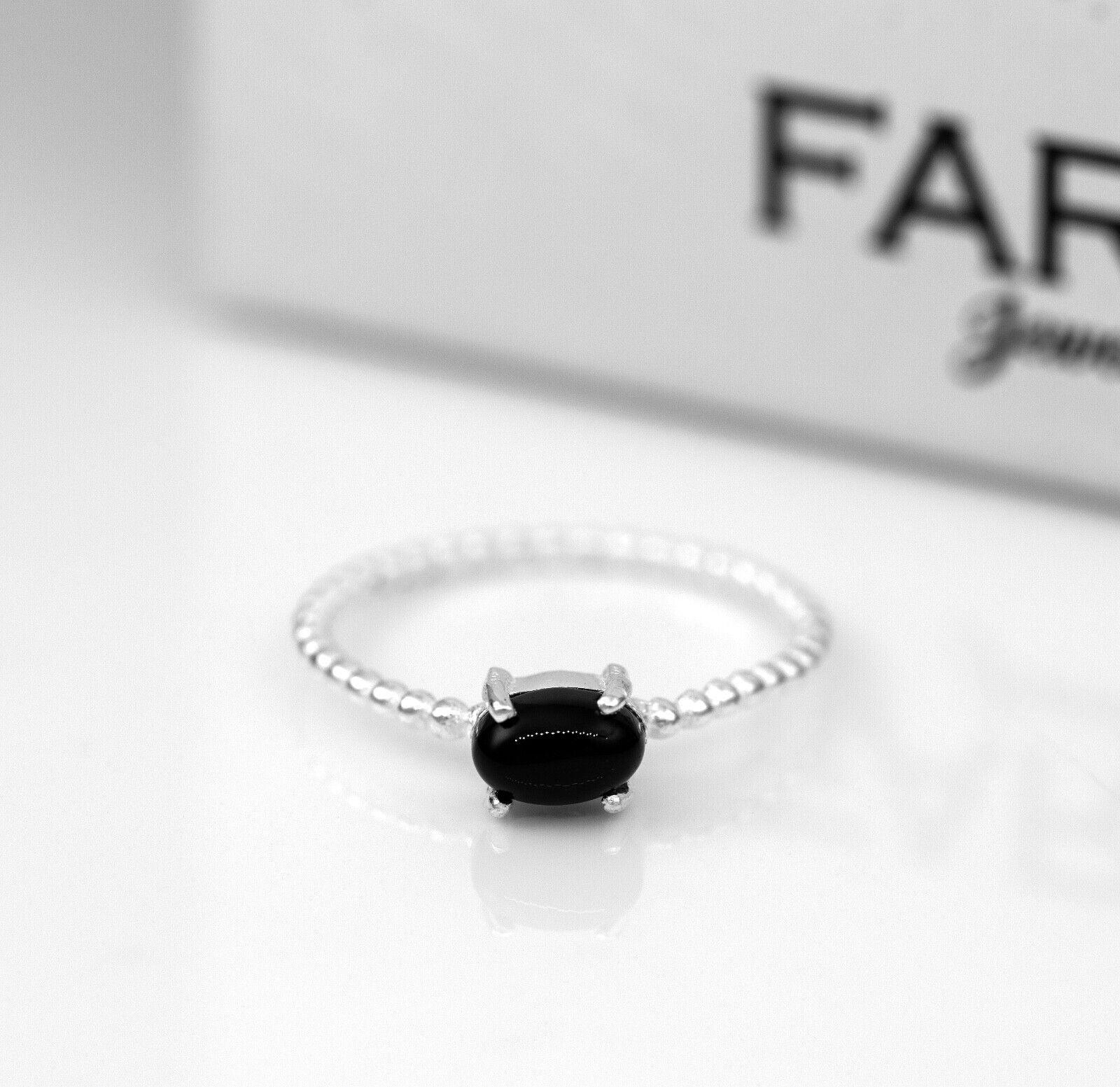 925 Sterling Silver Black Onyx Oval Gemstone Ribbed Bubble Ladies Ring Gift Box