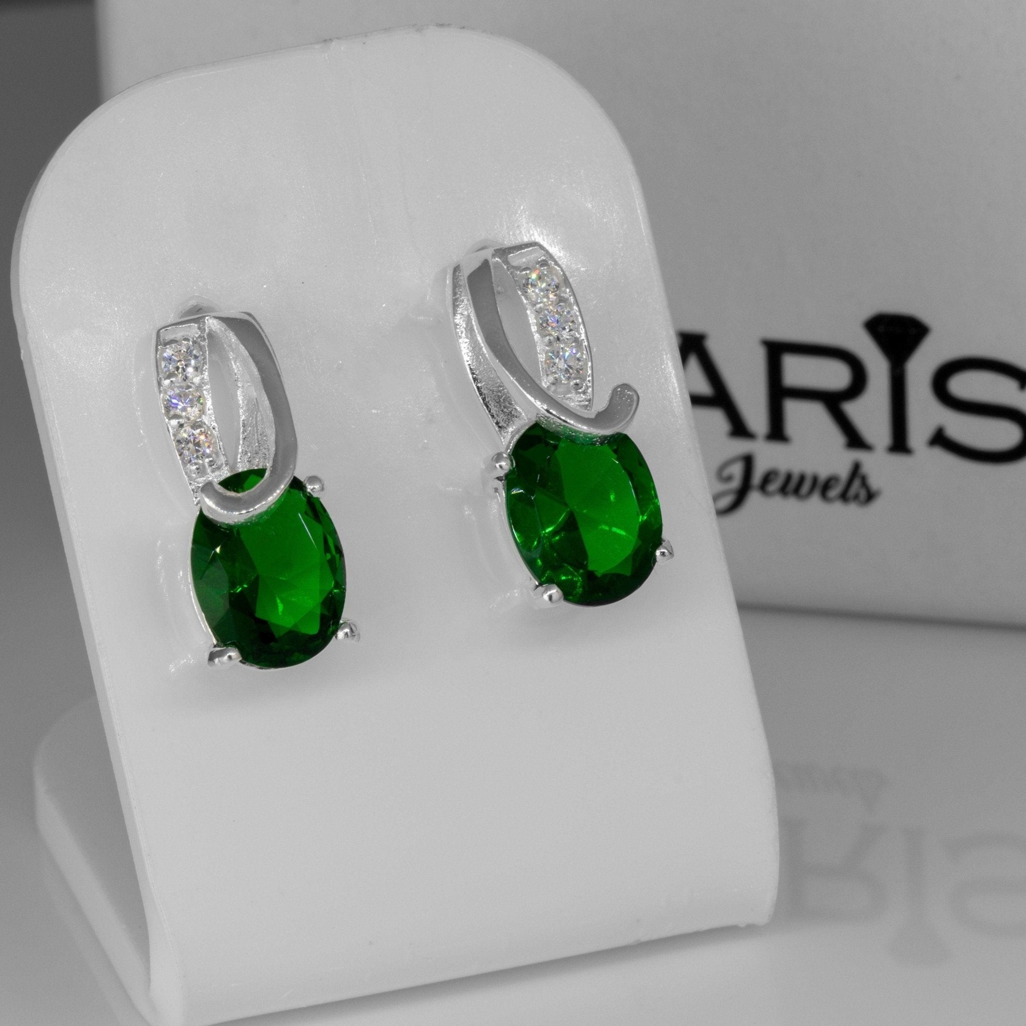 925 Sterling Silver Cubic Zirconia CZ & Emerald Green Ladies Dangle Earrings Jewellery Gift Boxed Man-made Diamond Gemstone Jewelry