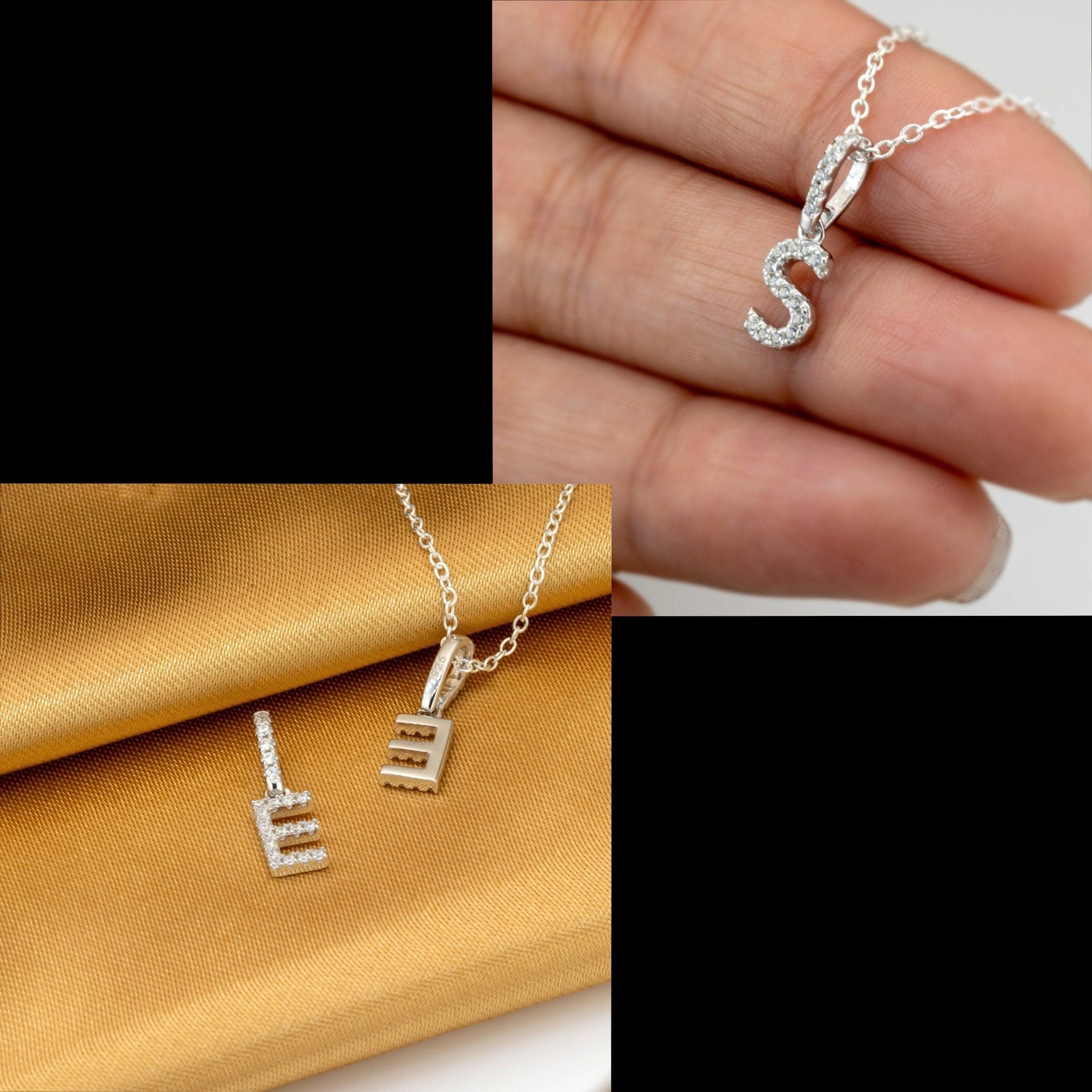 925 Sterling Silver Cubic Zirconia CZ Initial letter Pendant Necklace Personalised Ladies Girls Gift Jewellery