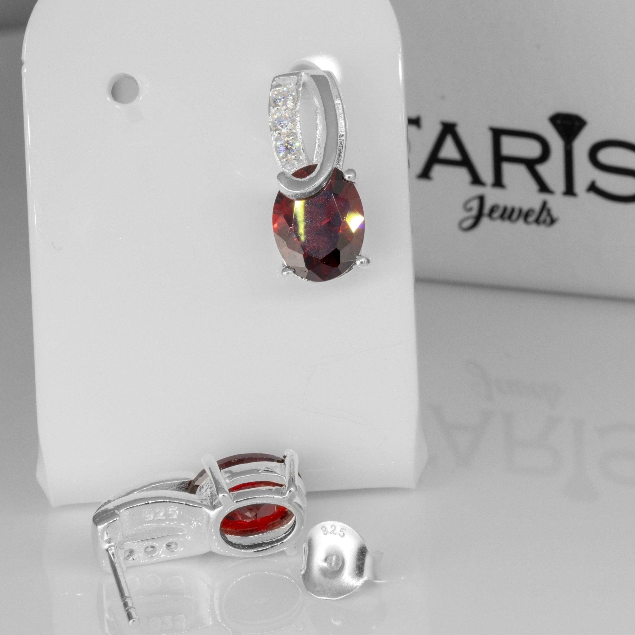 925 Sterling Silver Cubic Zirconia CZ & Red Garnet Ladies Dangle Earrings Jewellery Gift Boxed Man-made Diamond Gemstone Jewelry