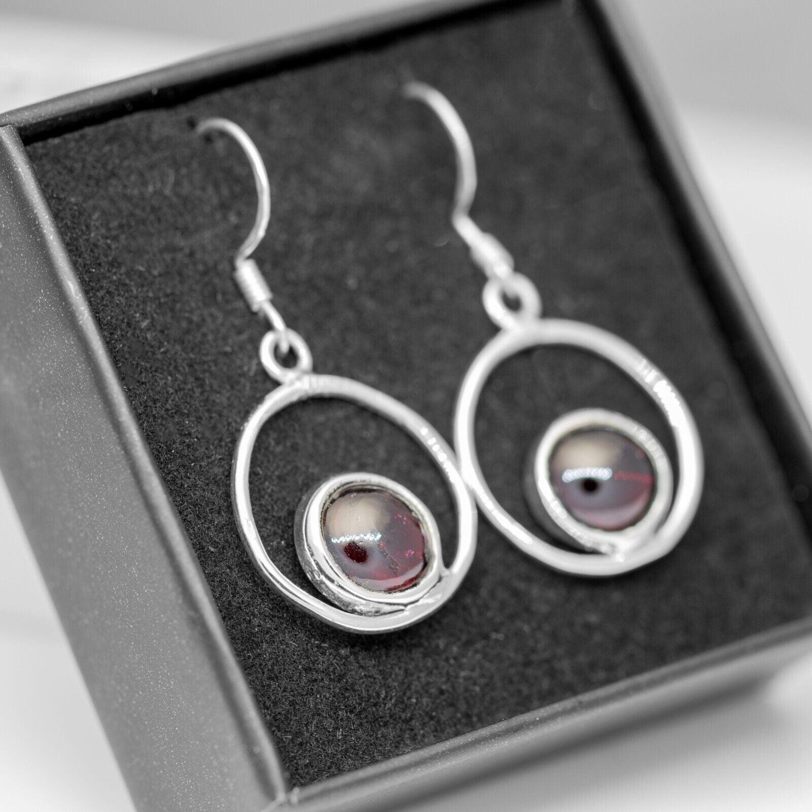 925 Sterling Silver Garnet Round Hoop Drop Dangle Earrings Gemstone Jewellery