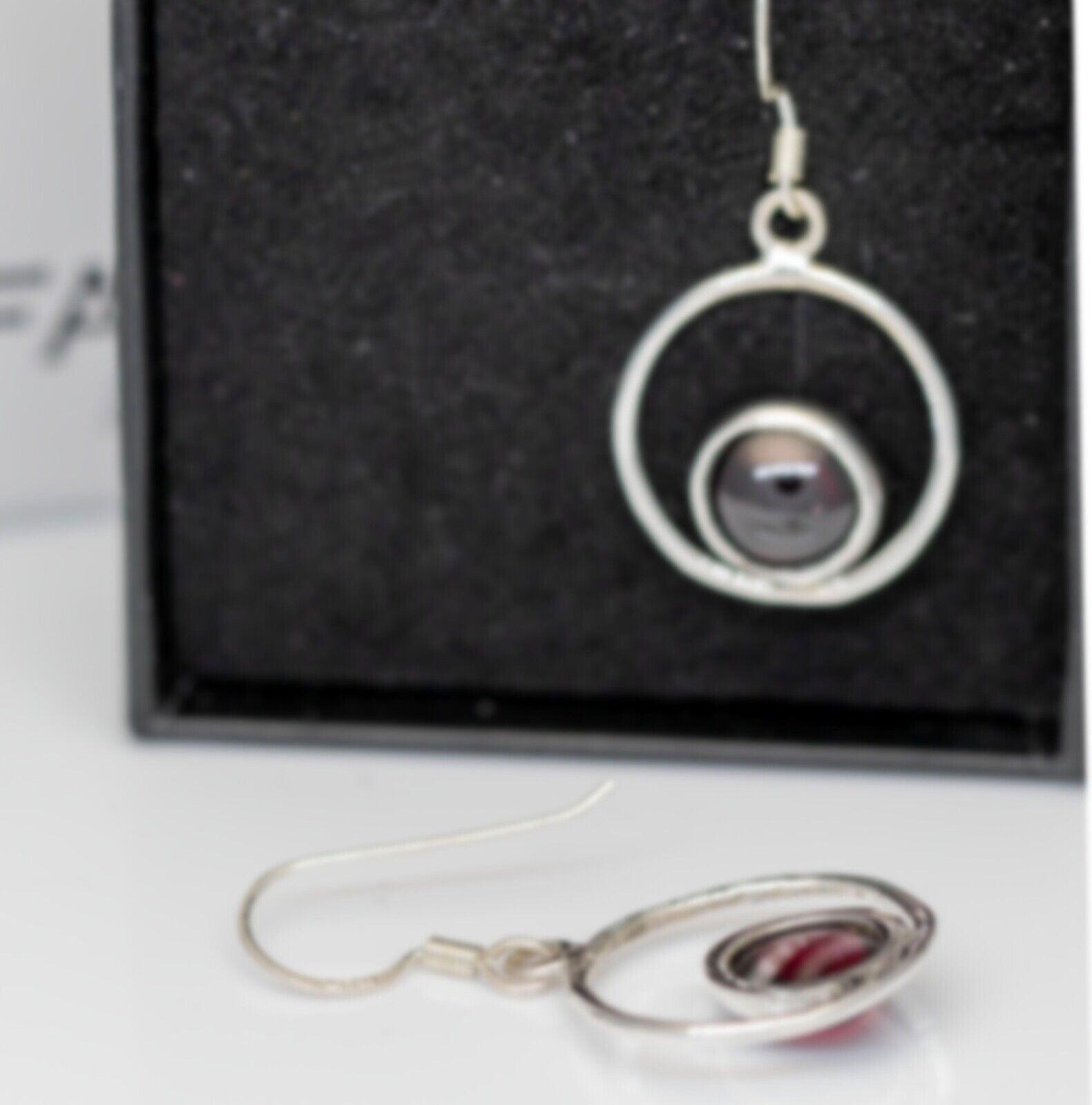 925 Sterling Silver Garnet Round Hoop Drop Dangle Earrings Gemstone Jewellery