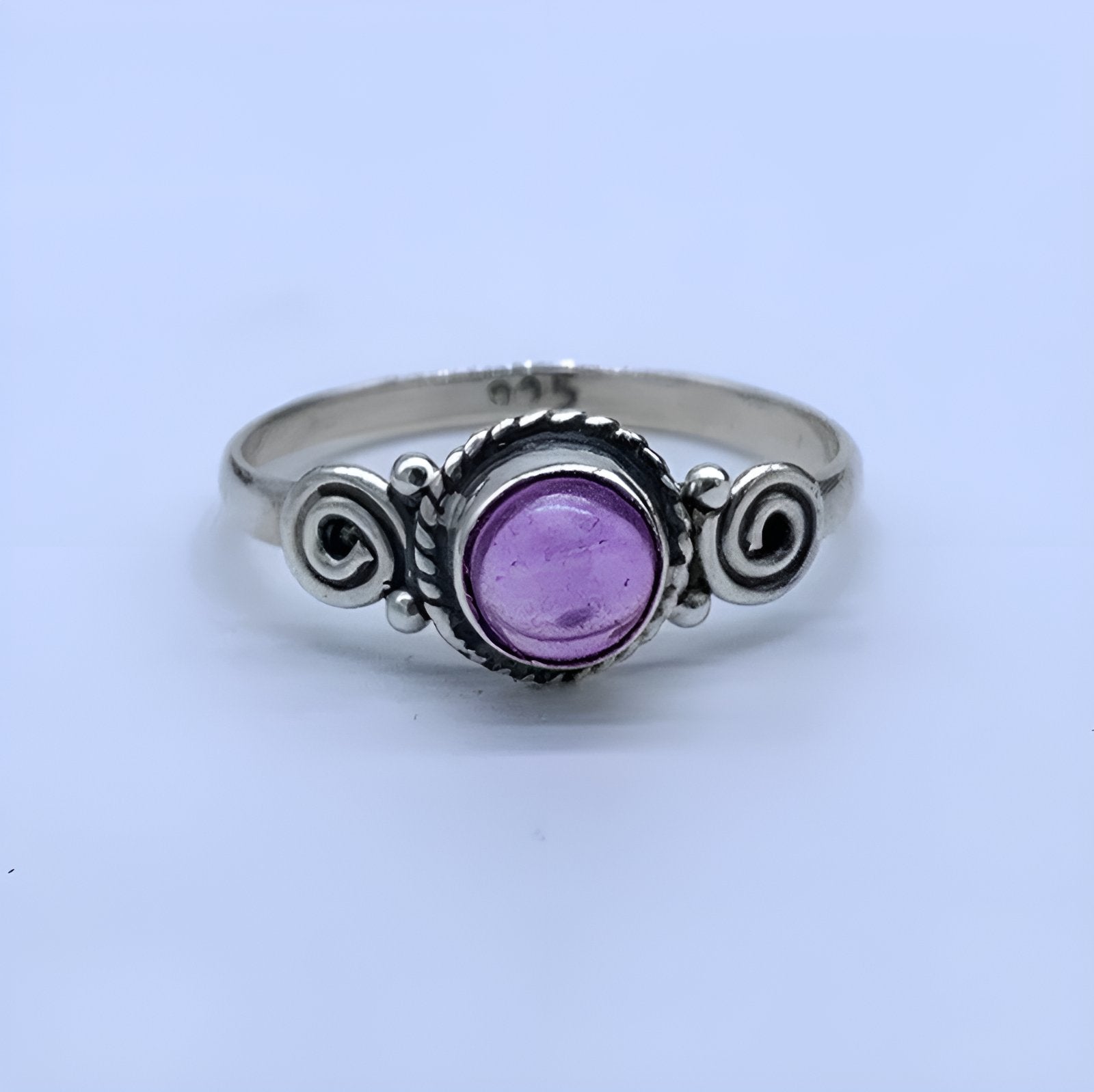 925 Sterling Silver Ladies Amethyst Round Designer Gemstone Ring Gift