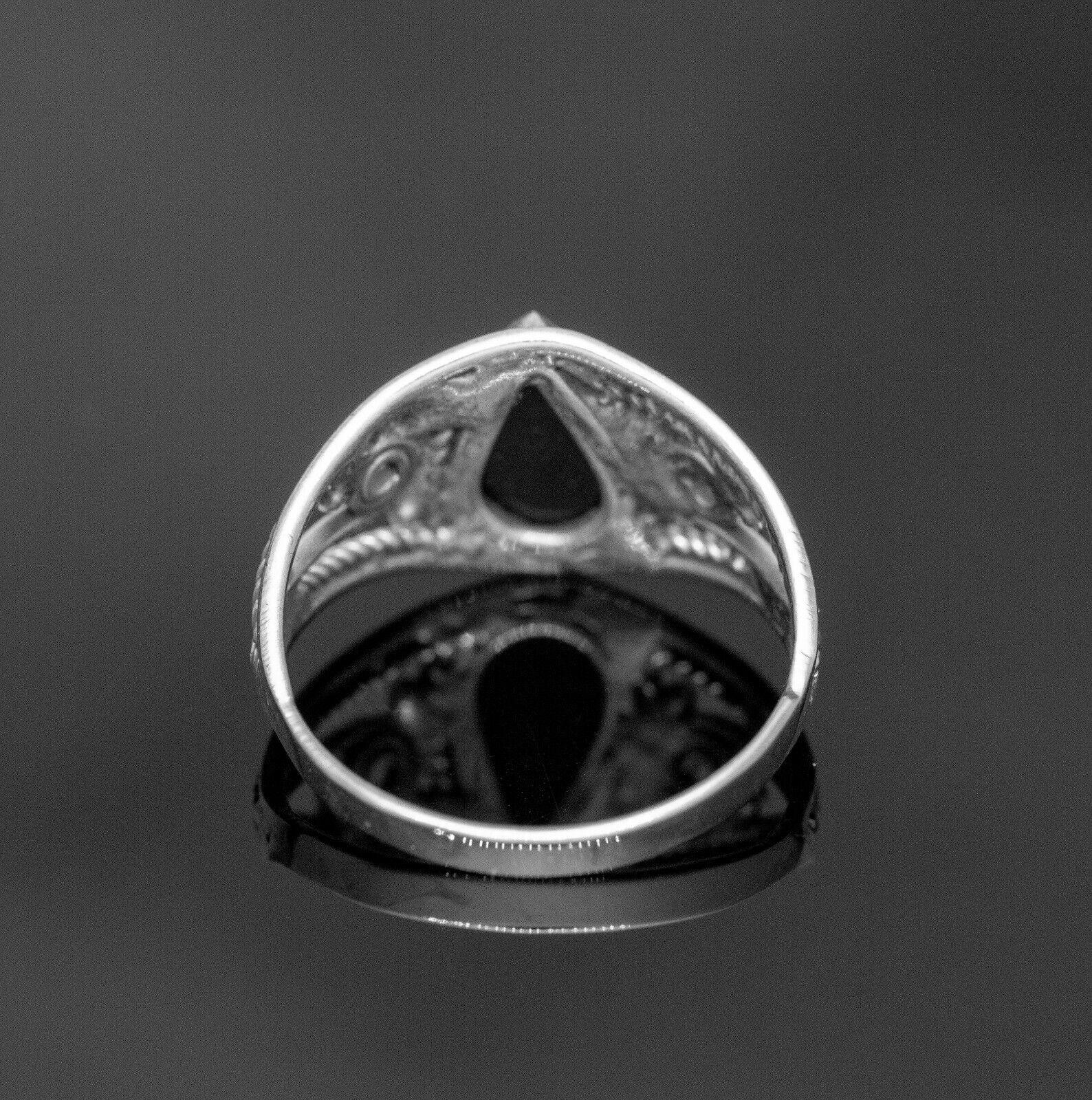 925 Sterling Silver Ladies Black Onyx Pear Gemstone Ring Gift Boxed Jewellery