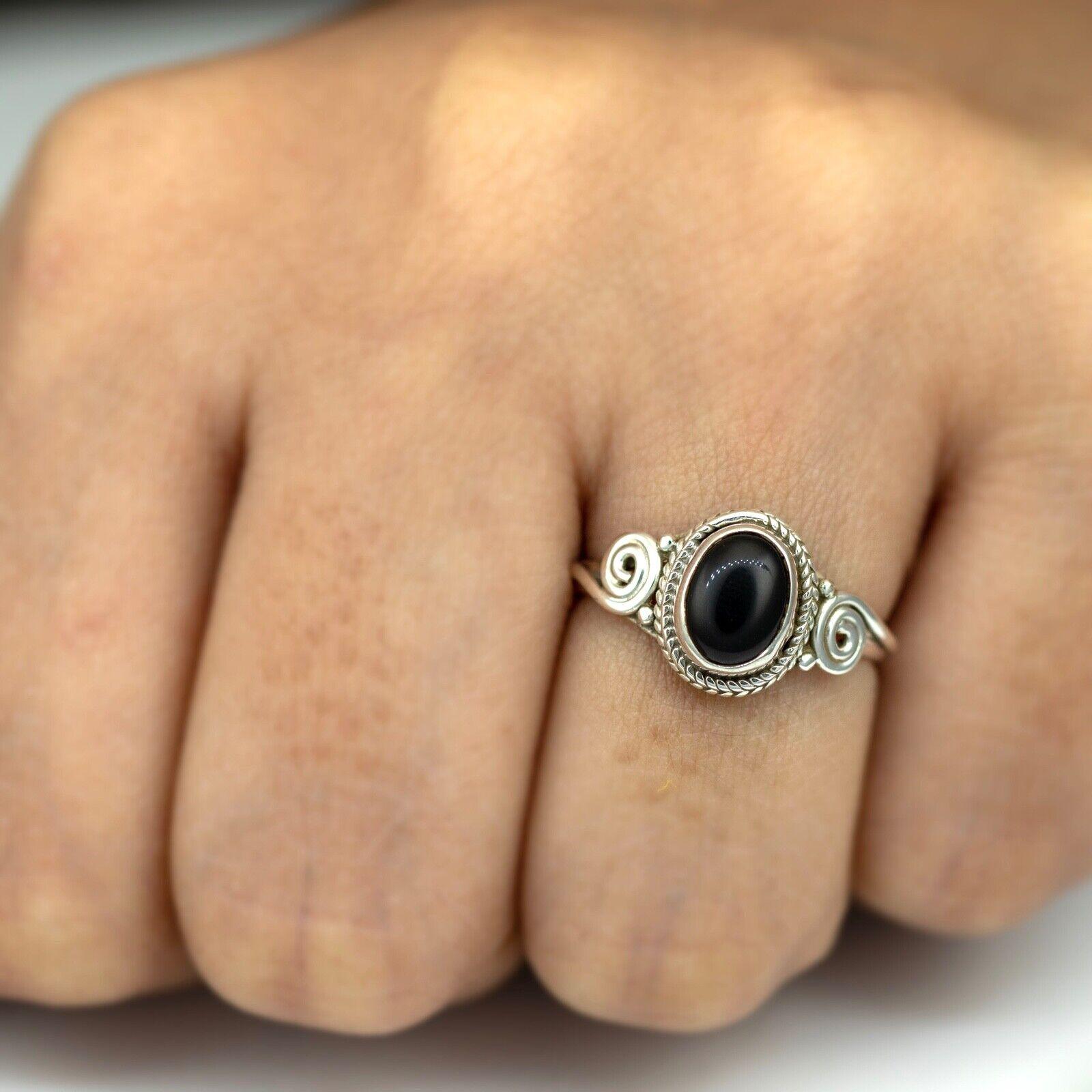 925 Sterling Silver Ladies Oval Cut Black Onyx Ring Gemstone Jewellery Gift