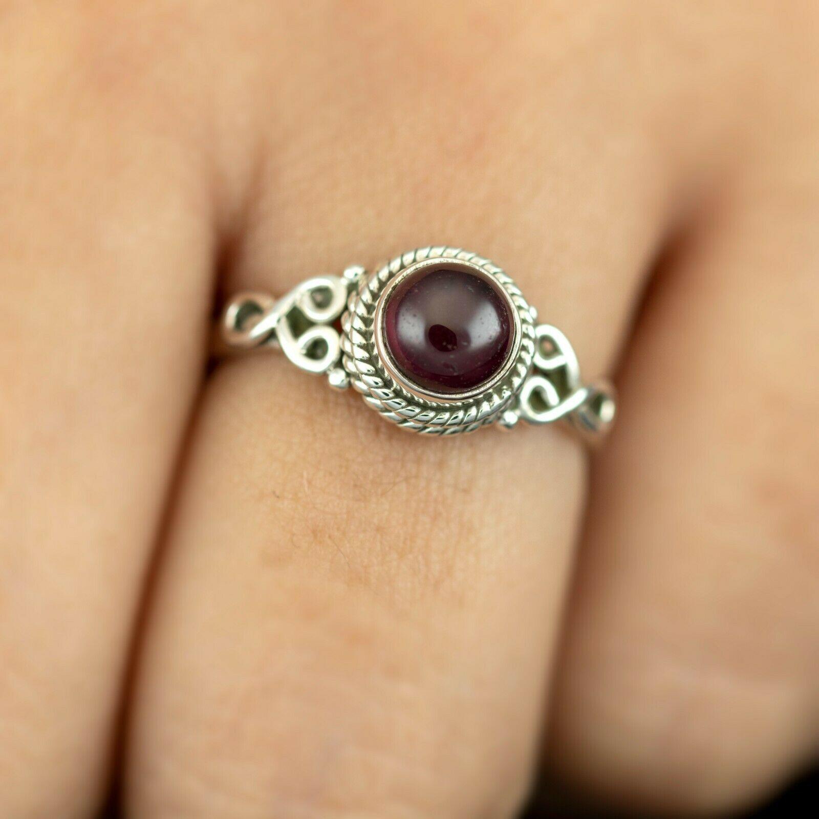 925 Sterling Silver Ladies Round Red Garnet Gemstone Ring Jewellery Gift Jewelry