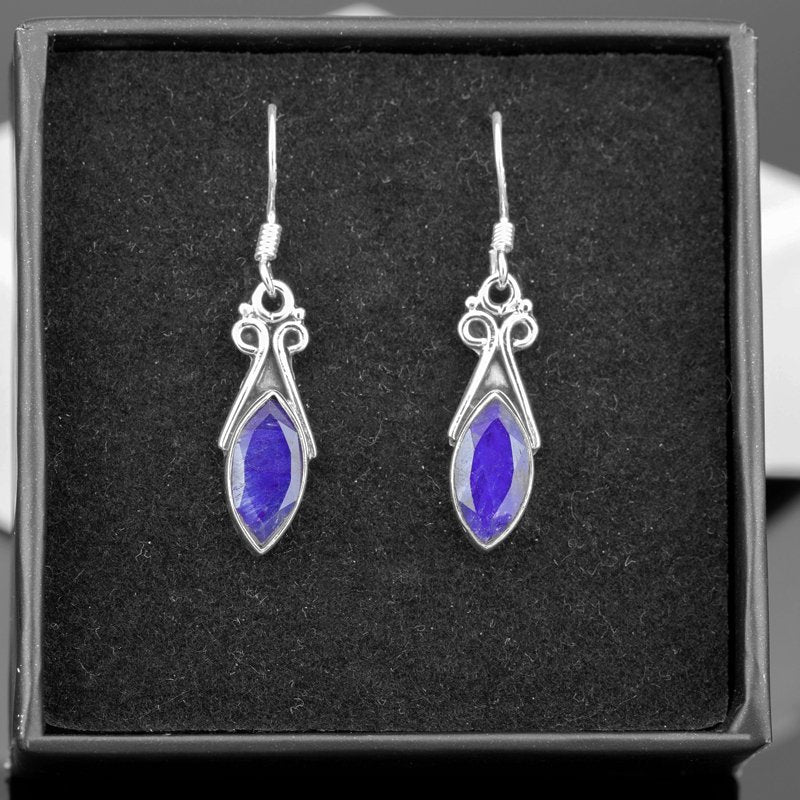 925 Sterling Silver Marquise Cut Blue Sapphire Gemstone Drop Dangle Ladies Earrings Jewellery Gift Boxed Jewelry