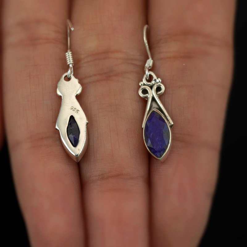 925 Sterling Silver Marquise Cut Blue Sapphire Gemstone Drop Dangle Ladies Earrings Jewellery Gift Boxed Jewelry