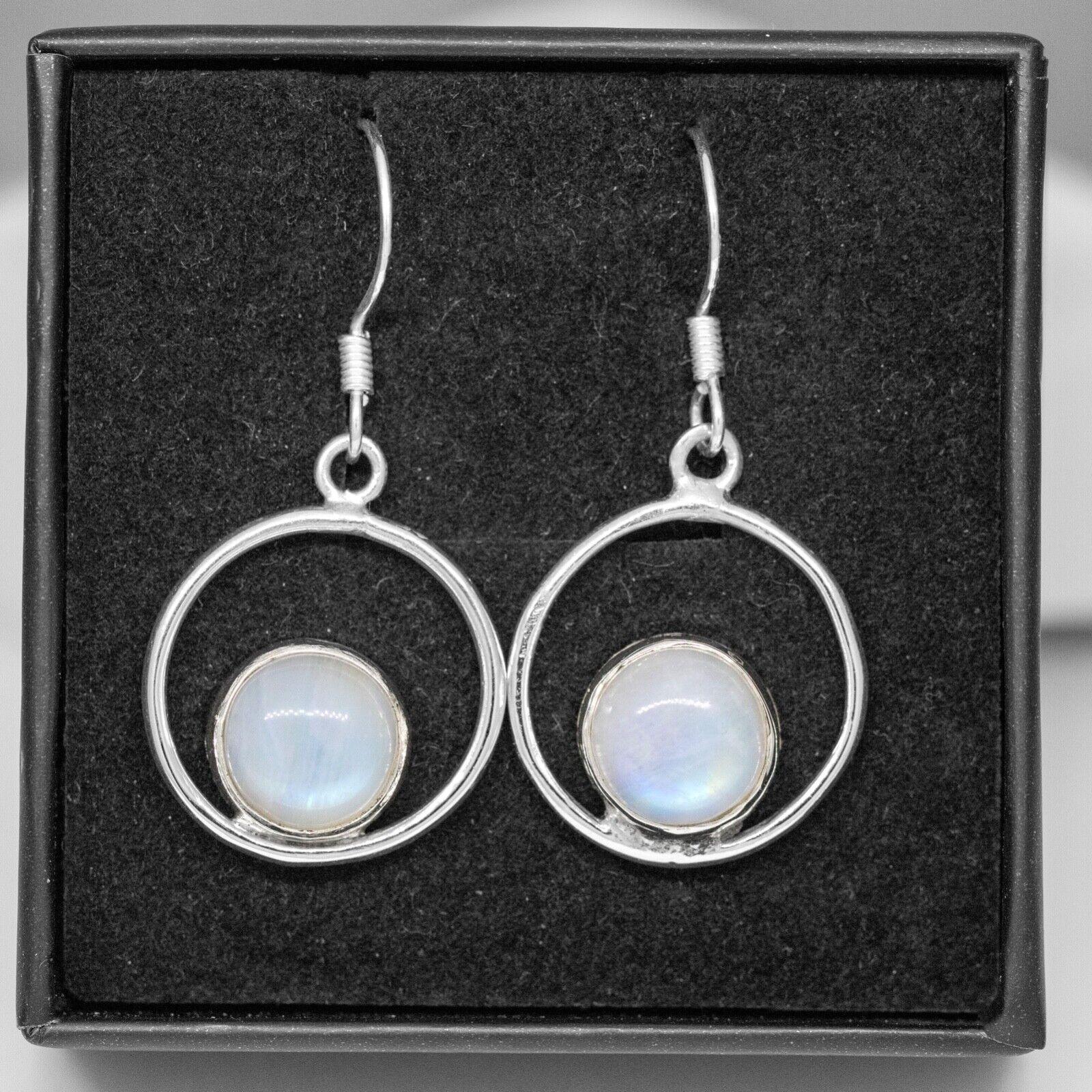 925 Sterling Silver Moonstone Round Hoop Drop Earrings Gemstone Jewellery Gift