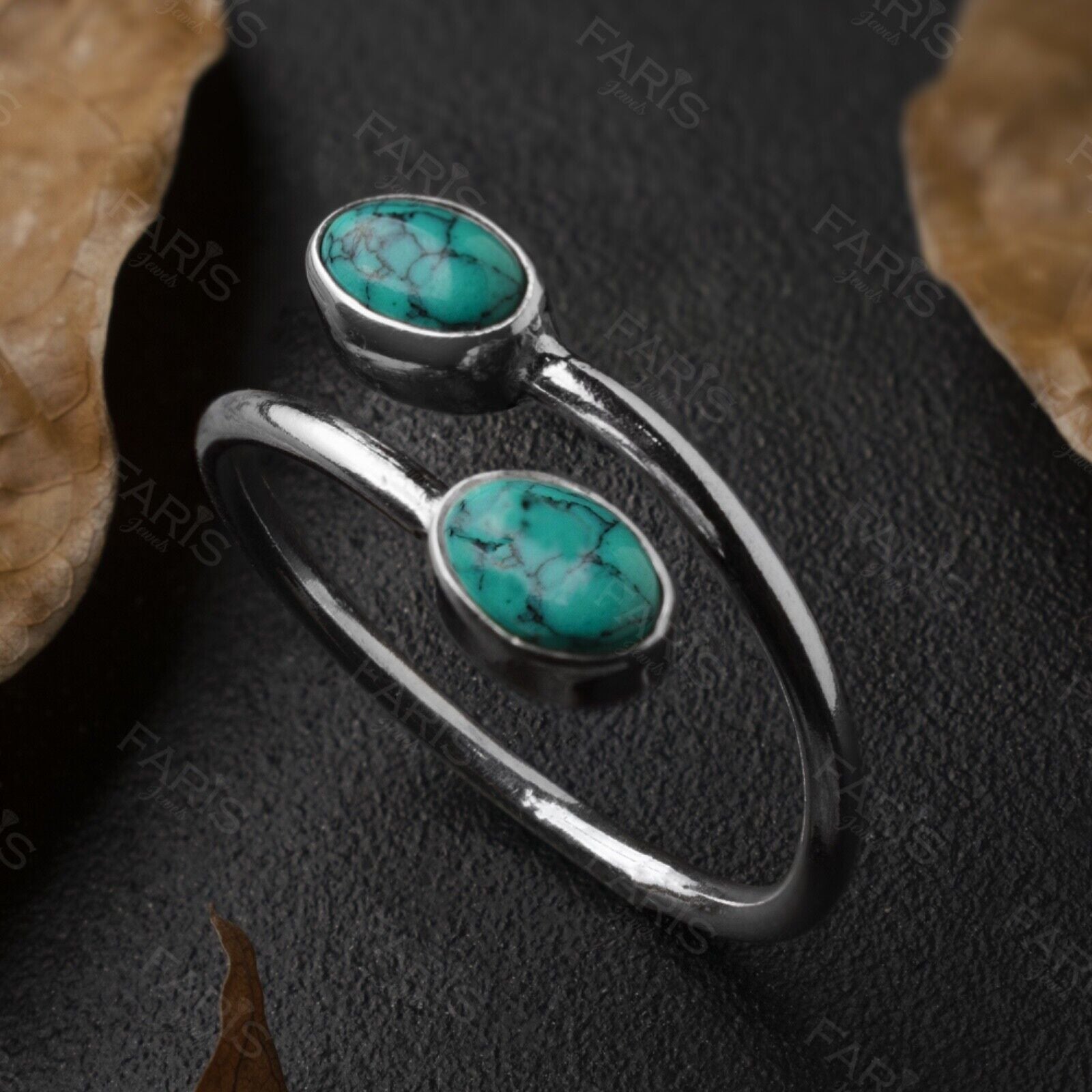 925 Sterling Silver Oval Turquoise Adjustable Ladies Ring Jewellery Gift