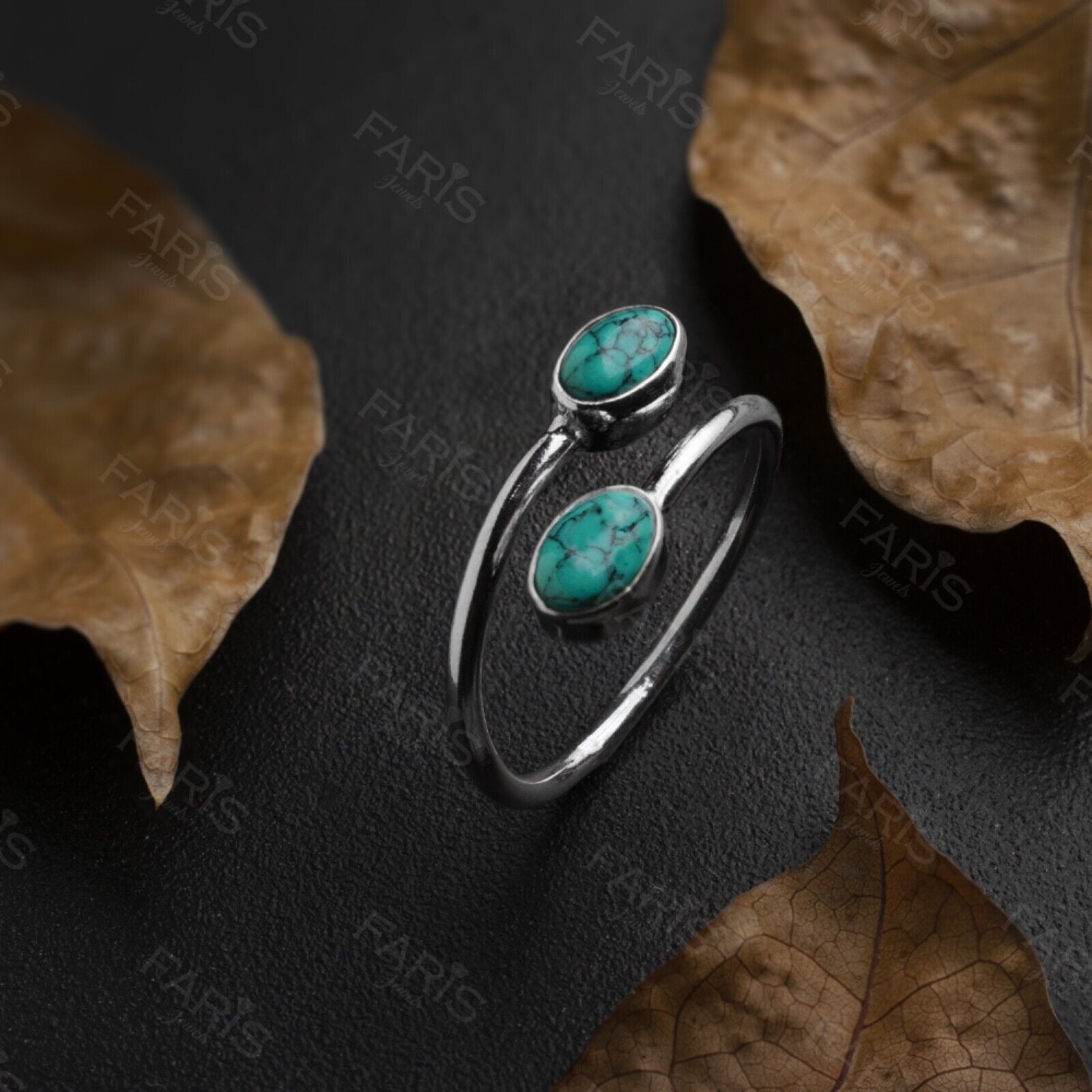 925 Sterling Silver Oval Turquoise Adjustable Ladies Ring Jewellery Gift