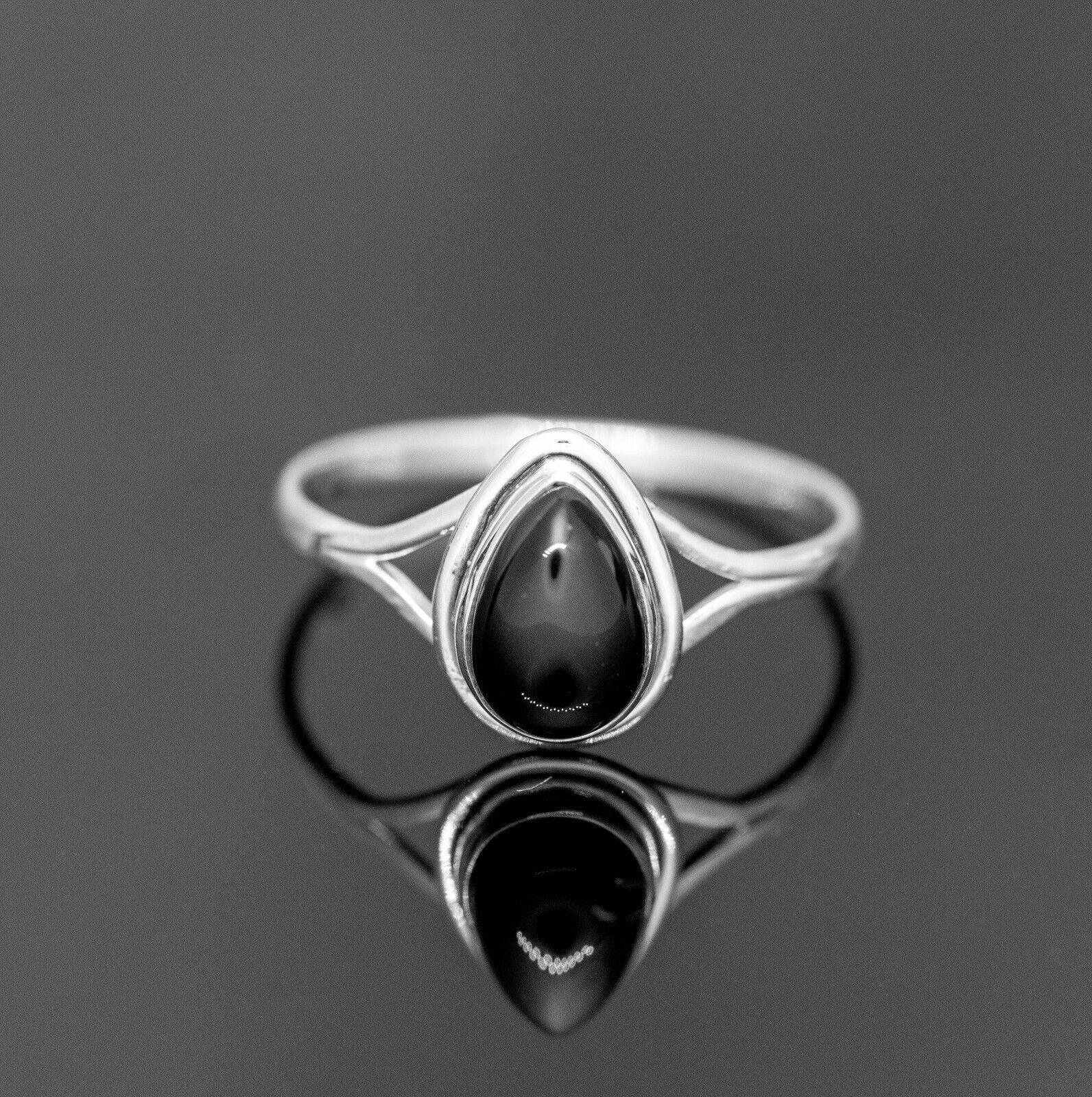 Shop 925 Sterling Silver Pear Cut Black Onyx Ring Ladies Crystal ...