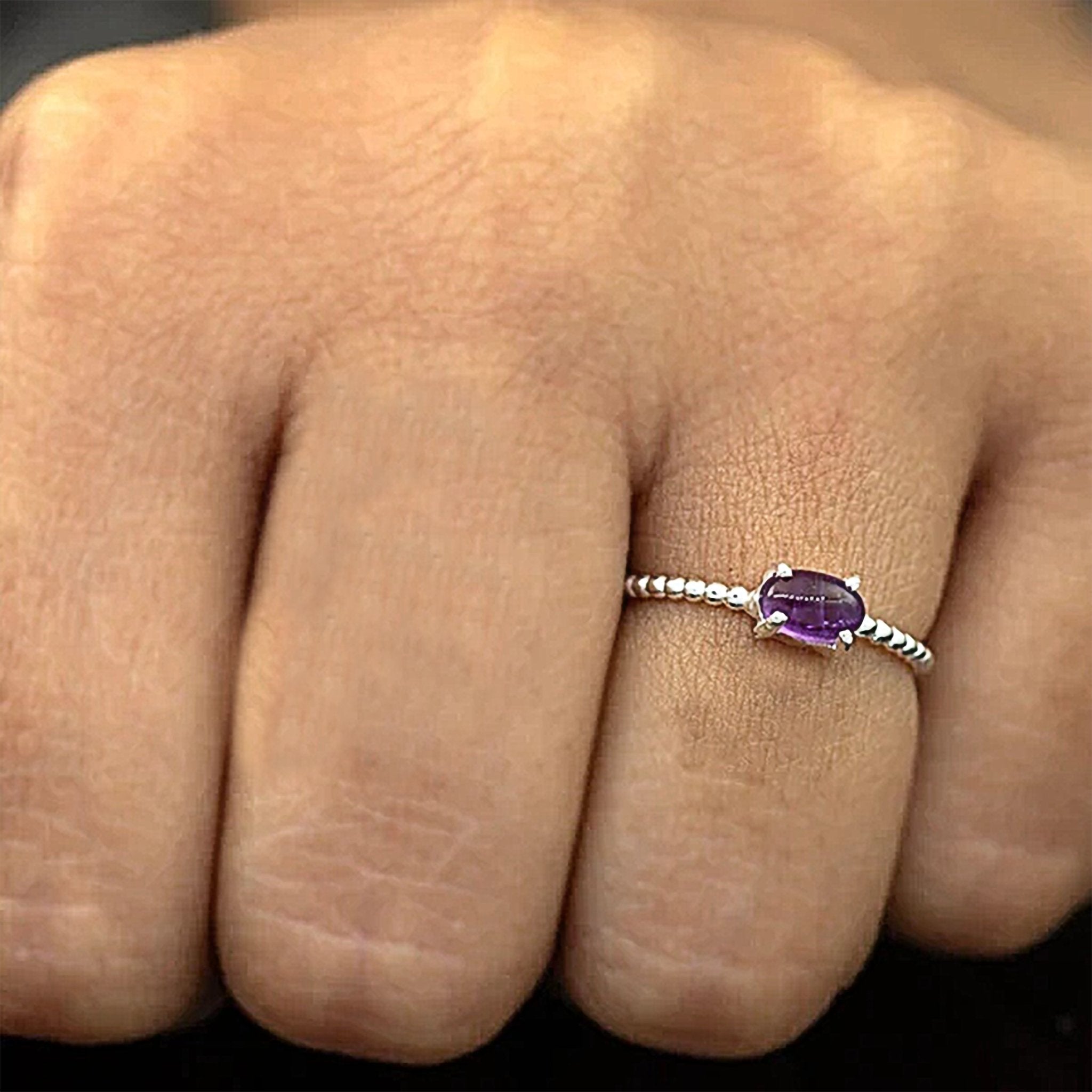 925 Sterling Silver Purple Amethyst Oval Gemstone Ribbed Bubble Ladies Ring Gift