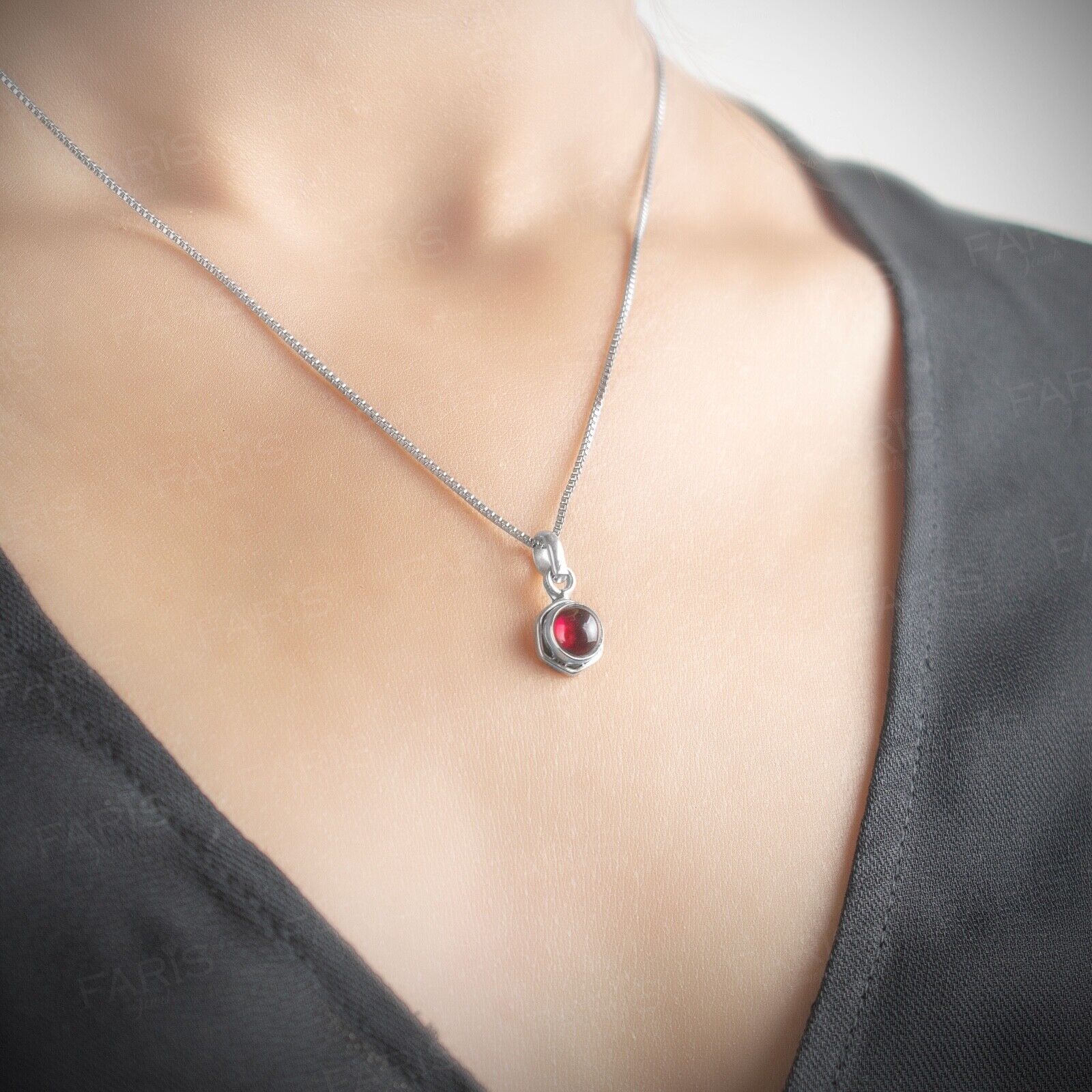 925 Sterling Silver Red Garnet Gemstone Ladies Hexagon Pendant Necklace Gift