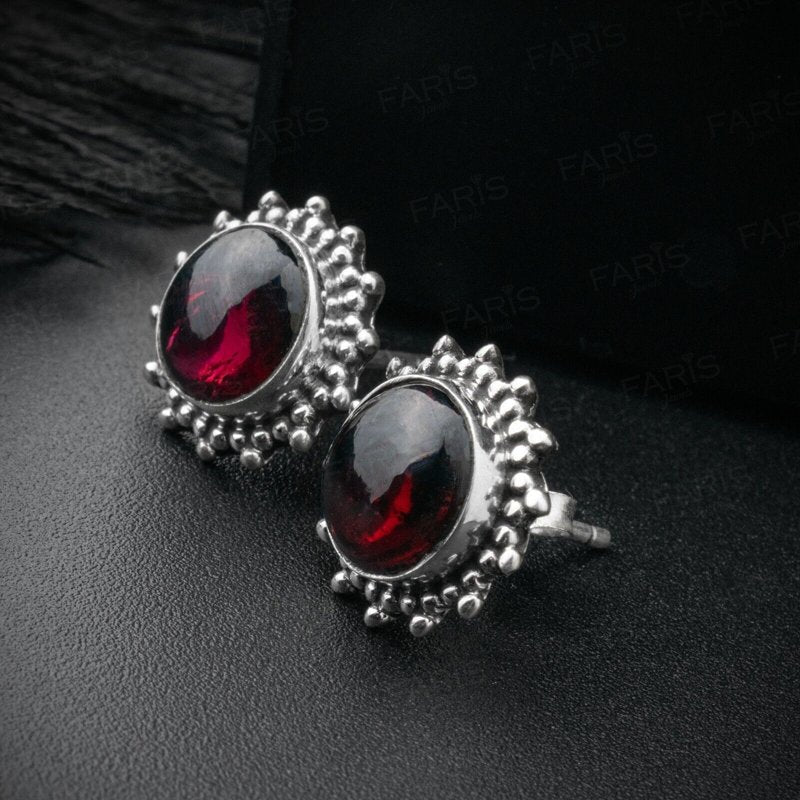 925 Sterling Silver Round Red Garnet Sun Stud Ladies Earrings Jewellery Gift