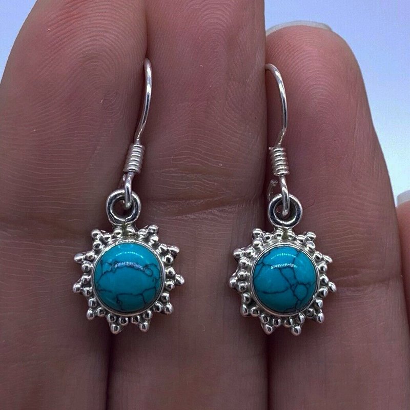 925 Sterling Silver Turquoise Designer Drop Dangle Earrings Gemstone Jewellery