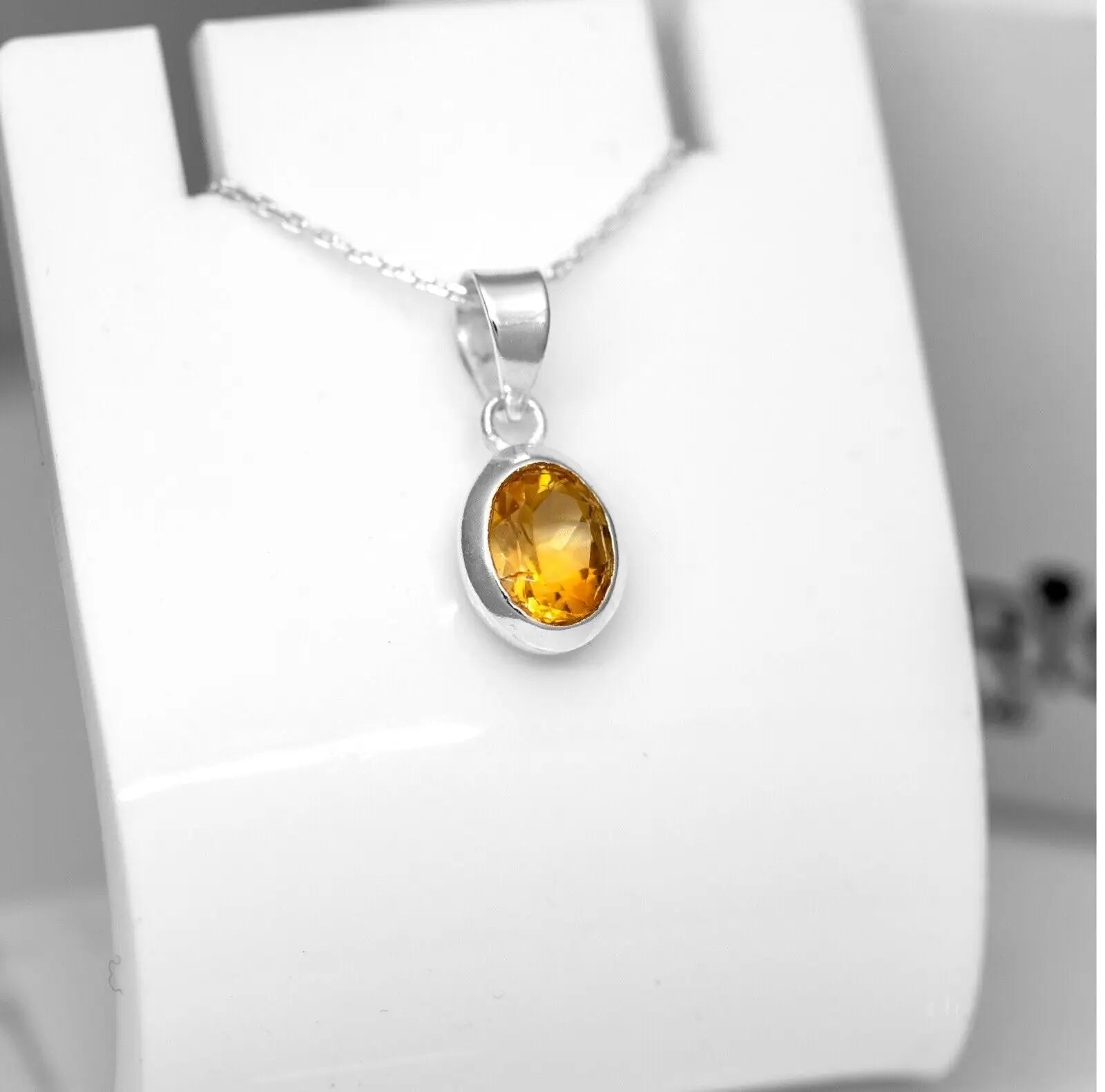 Orange Citrine Gemstone Sterling Silver Pendant Necklace Ladies Jewellery