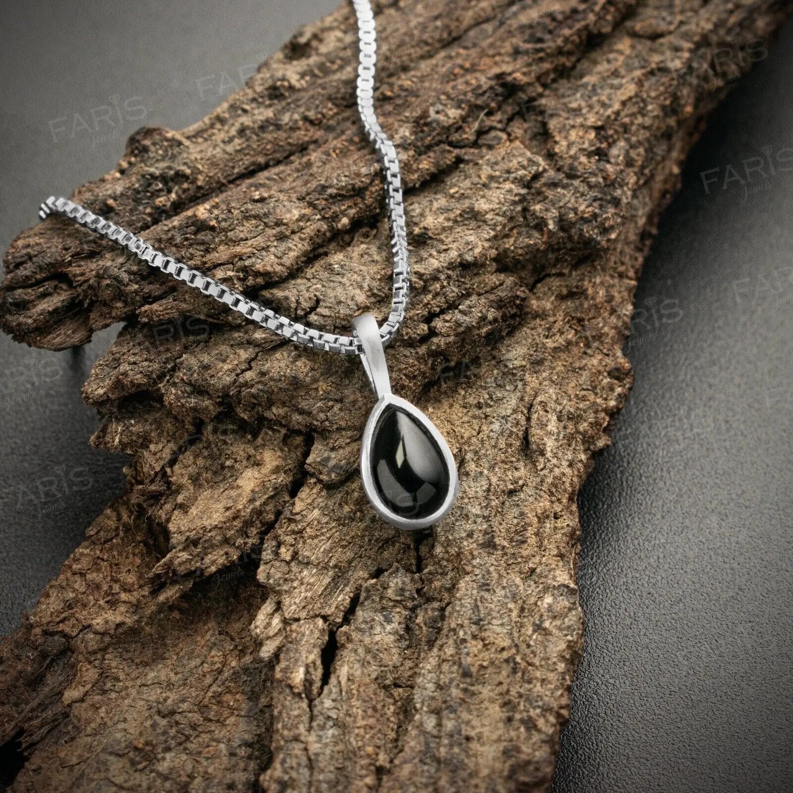 Sterling Silver Pear Cut Black Onyx Gemstone Pendant Necklace Ladies Jewellery