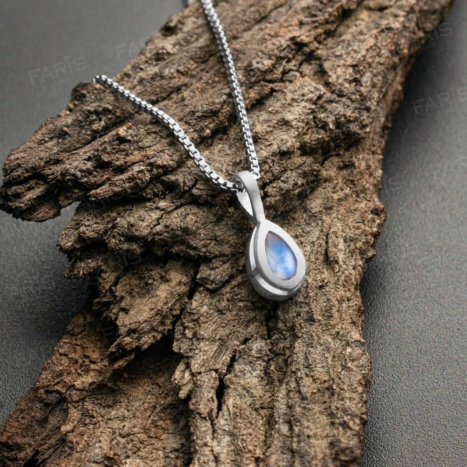 Sterling Silver Pear Cut Moonstone Gemstone Pendant Necklace Ladies Jewellery