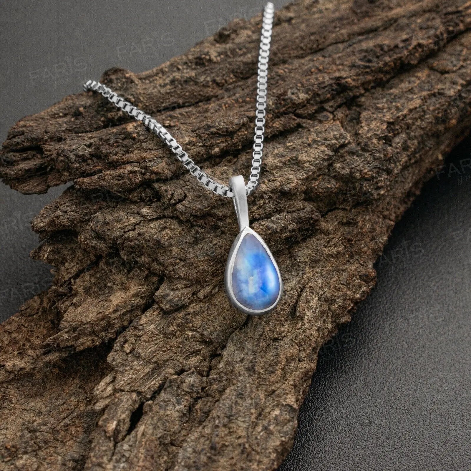 Sterling Silver Pear Cut Moonstone Gemstone Pendant Necklace Ladies Jewellery