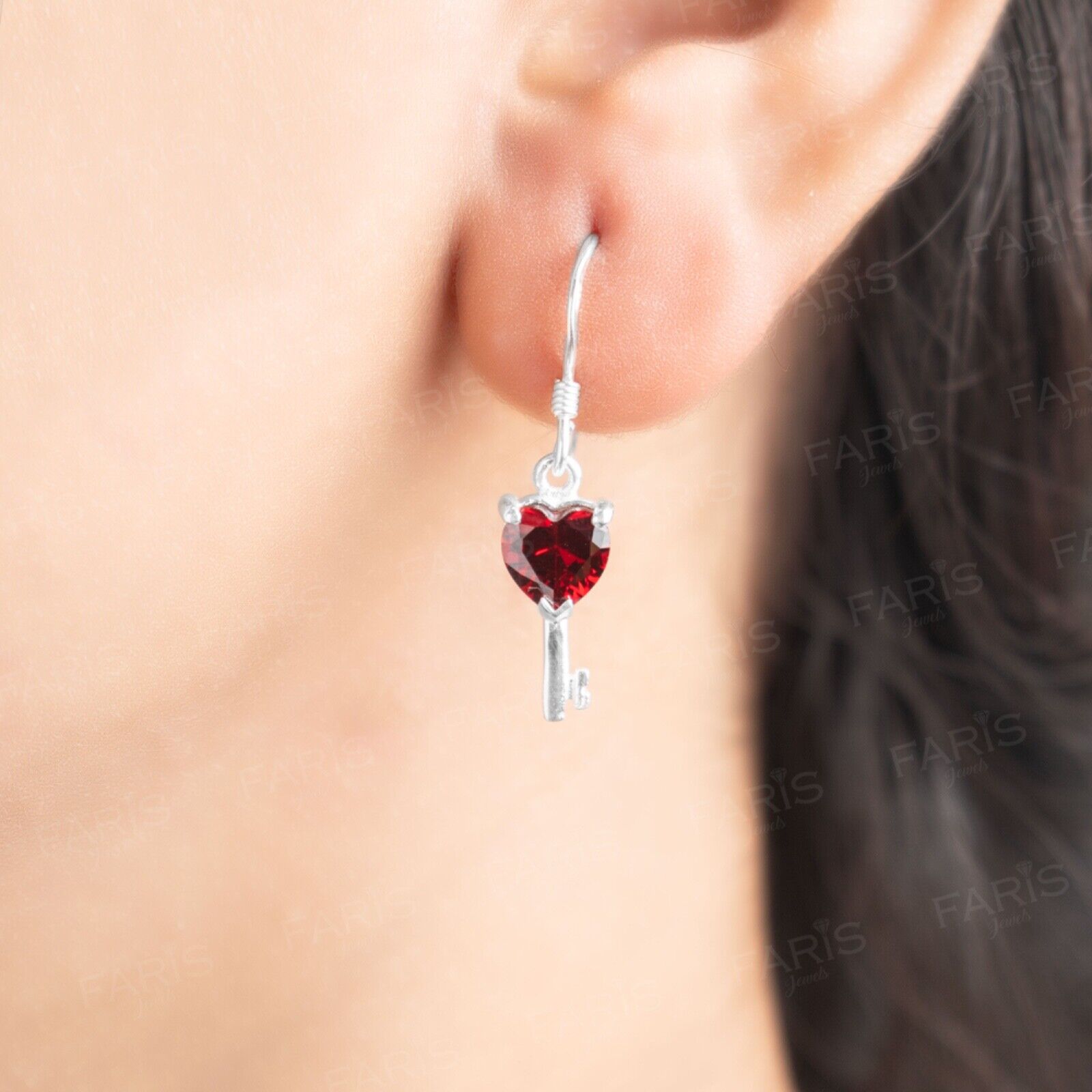 Red Garnet Gemstone Pendant and Earring Set Key To My Heart Gift Jewellery