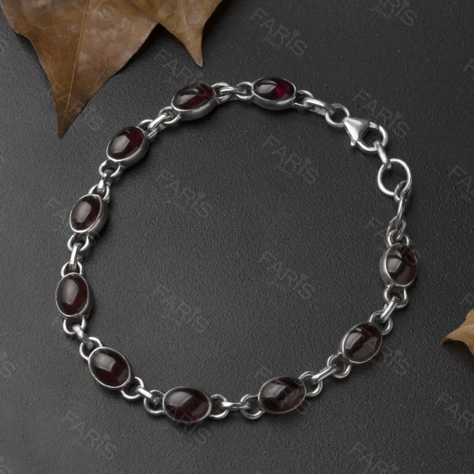 Adjustabl Sterling Silver 925 Ladies Oval Red Garnet Bracelet Bangle Gemstone