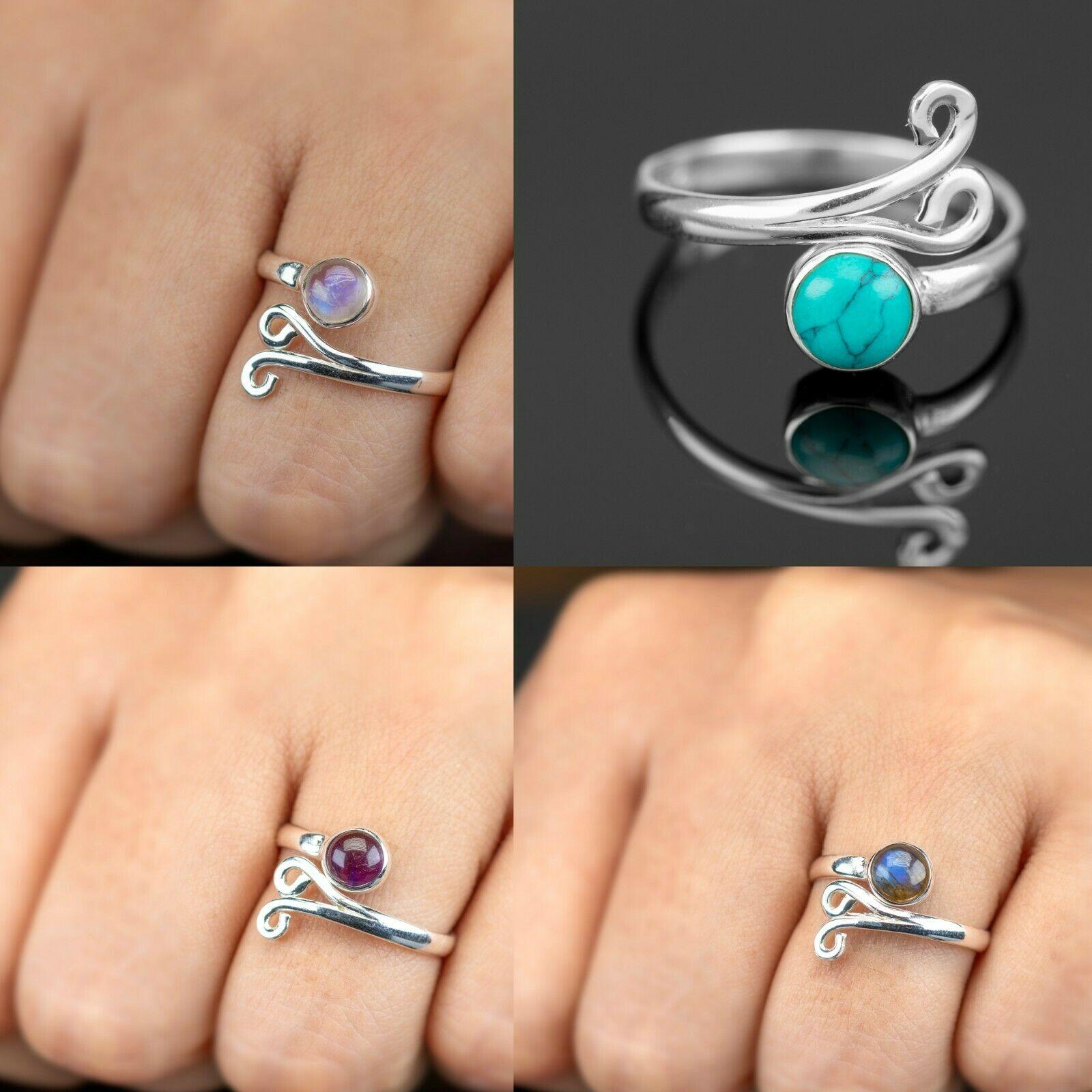 Adjustable Sterling Silver Ladies Moonstone Turquoise Amethyst Labradorite Ring Boxed Gift Jewellery