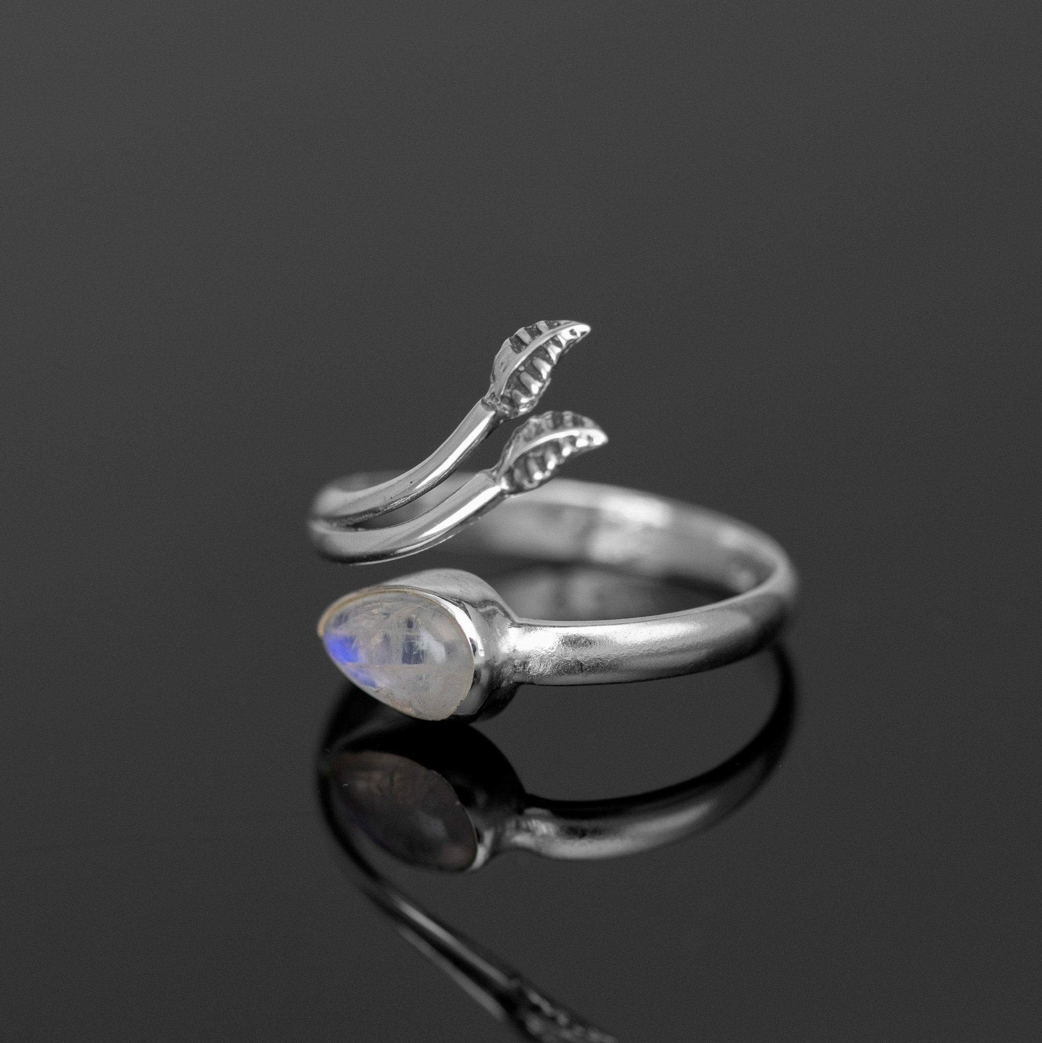 Adjustable Sterling Silver Moonstone Gemstone Leaf Ring Ladies Gift Jewellery Boxed Jewelry