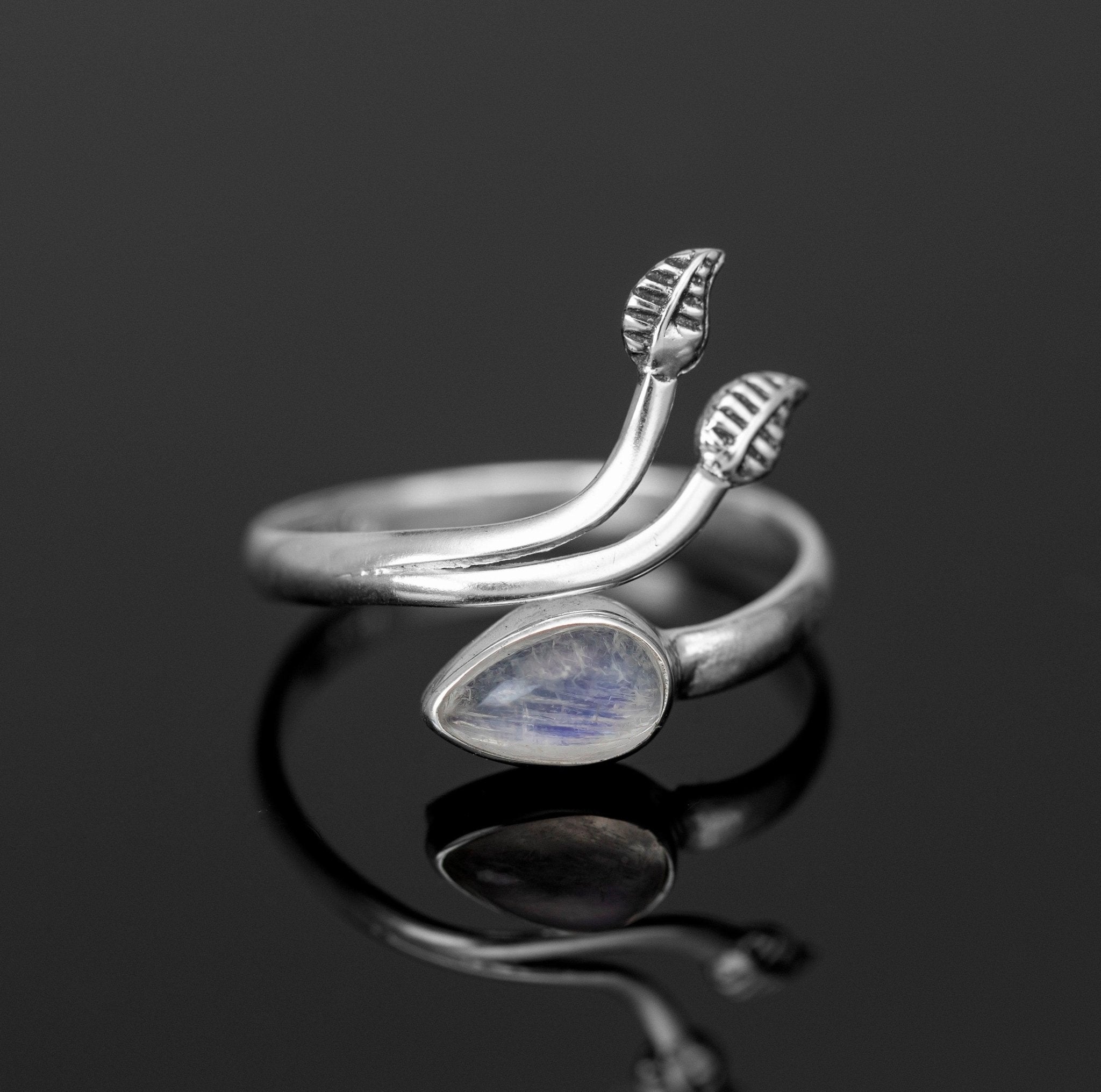 Adjustable Sterling Silver Moonstone Gemstone Leaf Ring Ladies Gift Jewellery Boxed Jewelry