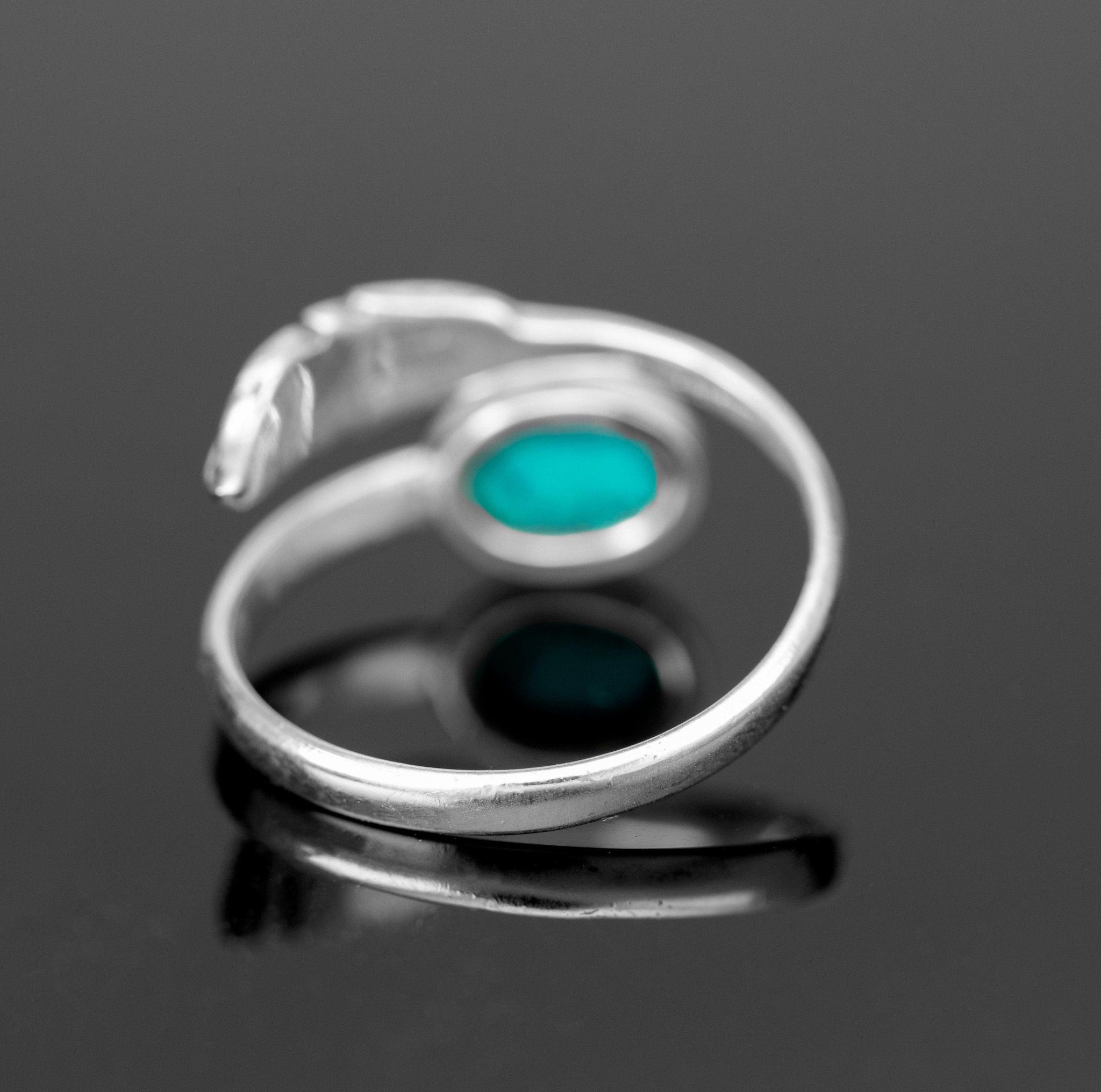 Adjustable Sterling Silver Turquoise Gemstone Leaf Ring Ladies Gift Jewellery Boxed Jewelry One Size