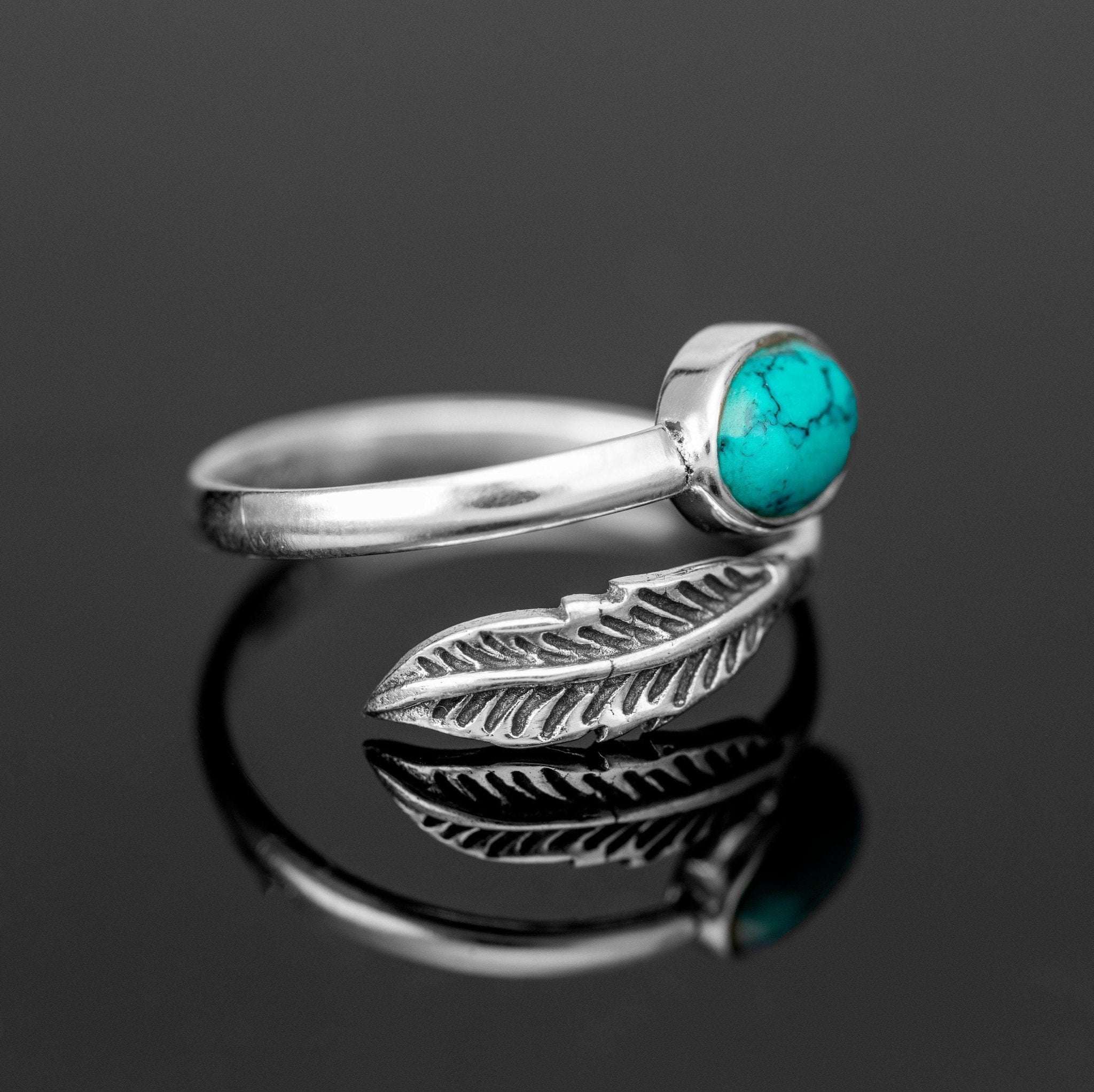 Adjustable Sterling Silver Turquoise Gemstone Leaf Ring Ladies Gift Jewellery Boxed Jewelry One Size