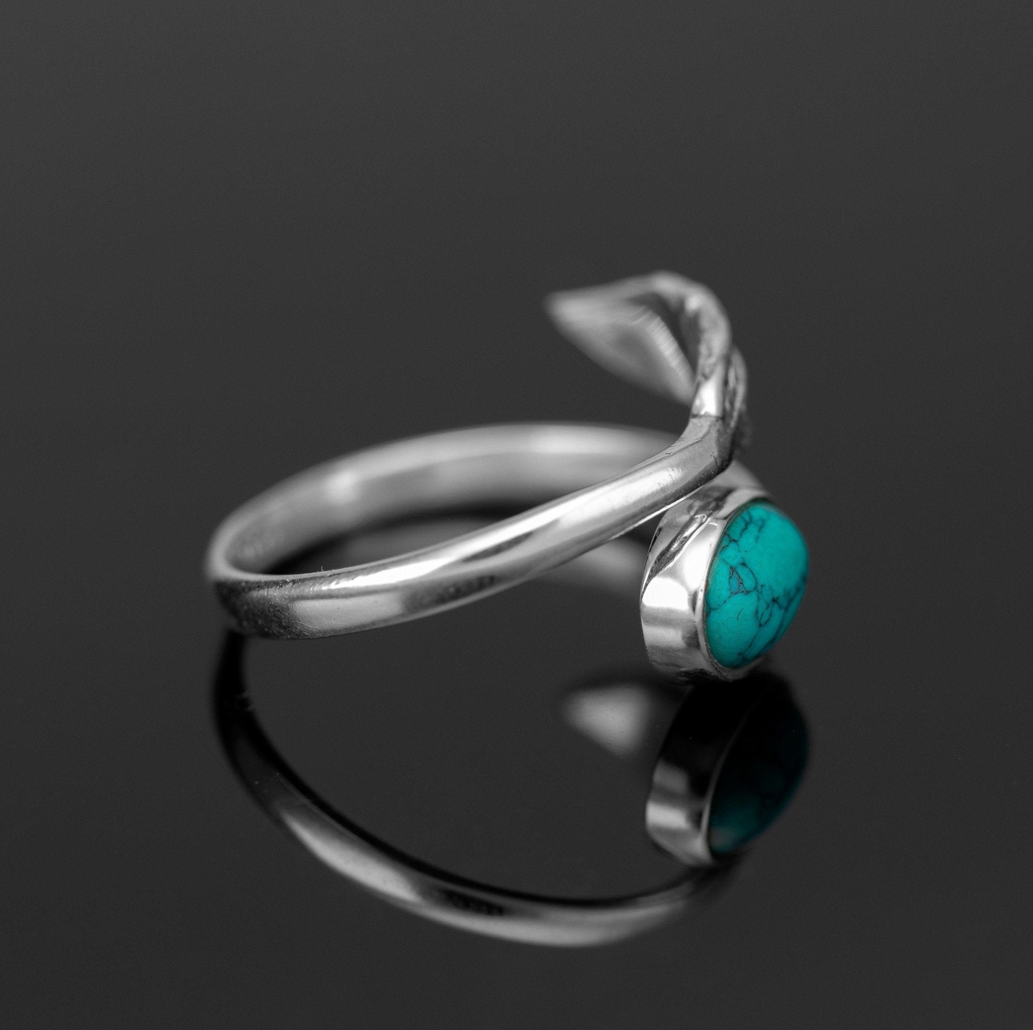 Adjustable Sterling Silver Turquoise Gemstone Leaf Ring Ladies Gift Jewellery Boxed Jewelry One Size