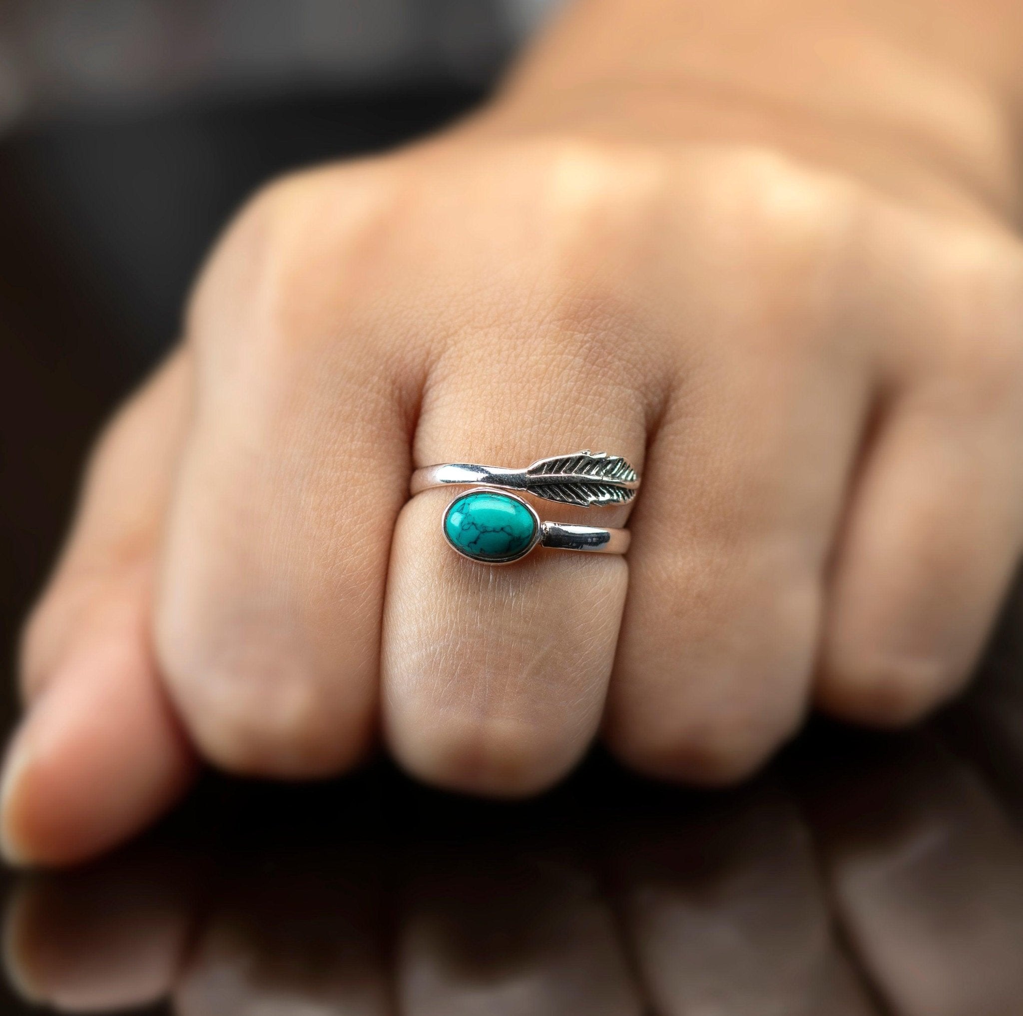 Adjustable Sterling Silver Turquoise Gemstone Leaf Ring Ladies Gift Jewellery Boxed Jewelry One Size