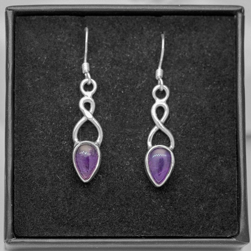 Amethyst Gemstone 925 Sterling Silver Infinity Drop Dangle Earrings Jewellery