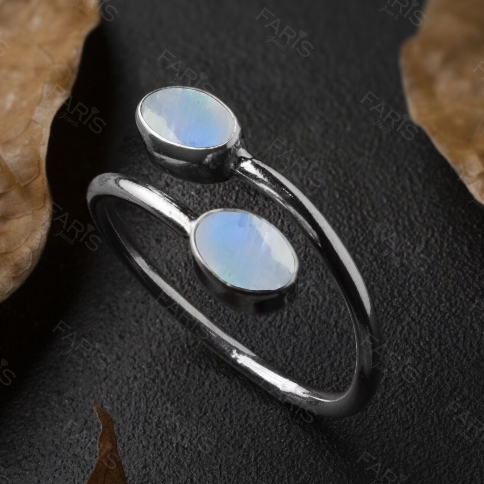 925 Sterling Silver Natural Oval Moonstone Adjustable Ladies Ring Jewellery Gift