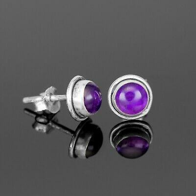 Beautiful 925 Sterling Silver Amethyst Round Earrings Studs Gemstone Gift Boxed