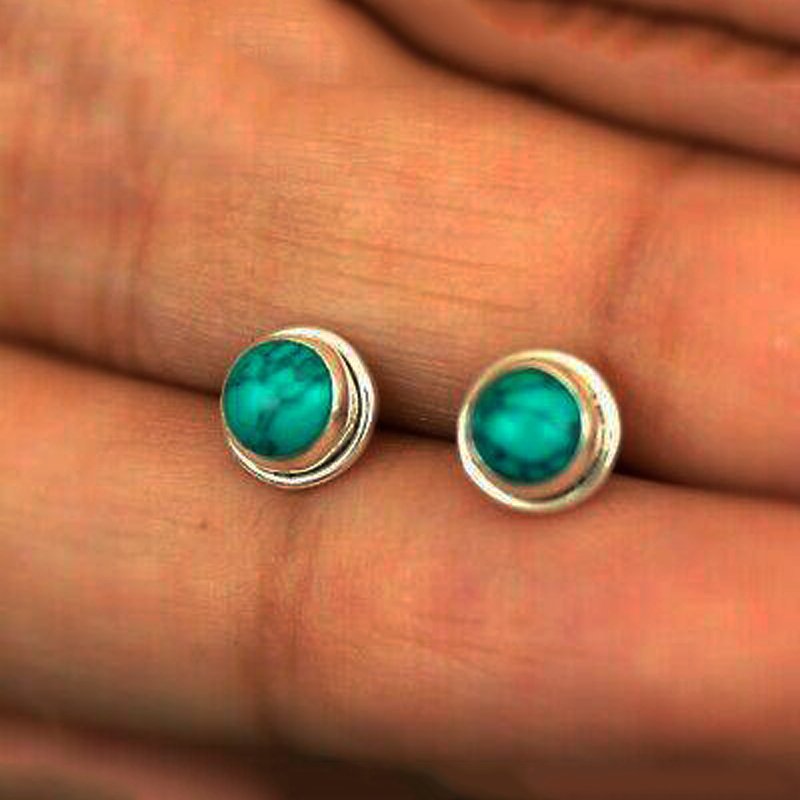 Beautiful 925 Sterling Silver Turquoise Round Earrings Studs Gemstone Gift Boxed