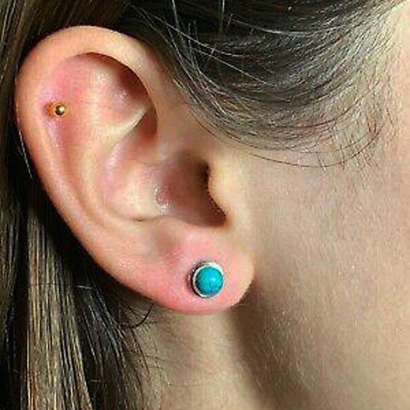 Beautiful 925 Sterling Silver Turquoise Round Earrings Studs Gemstone Gift Boxed