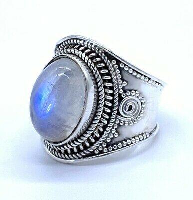 Big Moonstone 925 Sterling Silver Ladies Oval Gemstone Ring Jewellery Gift