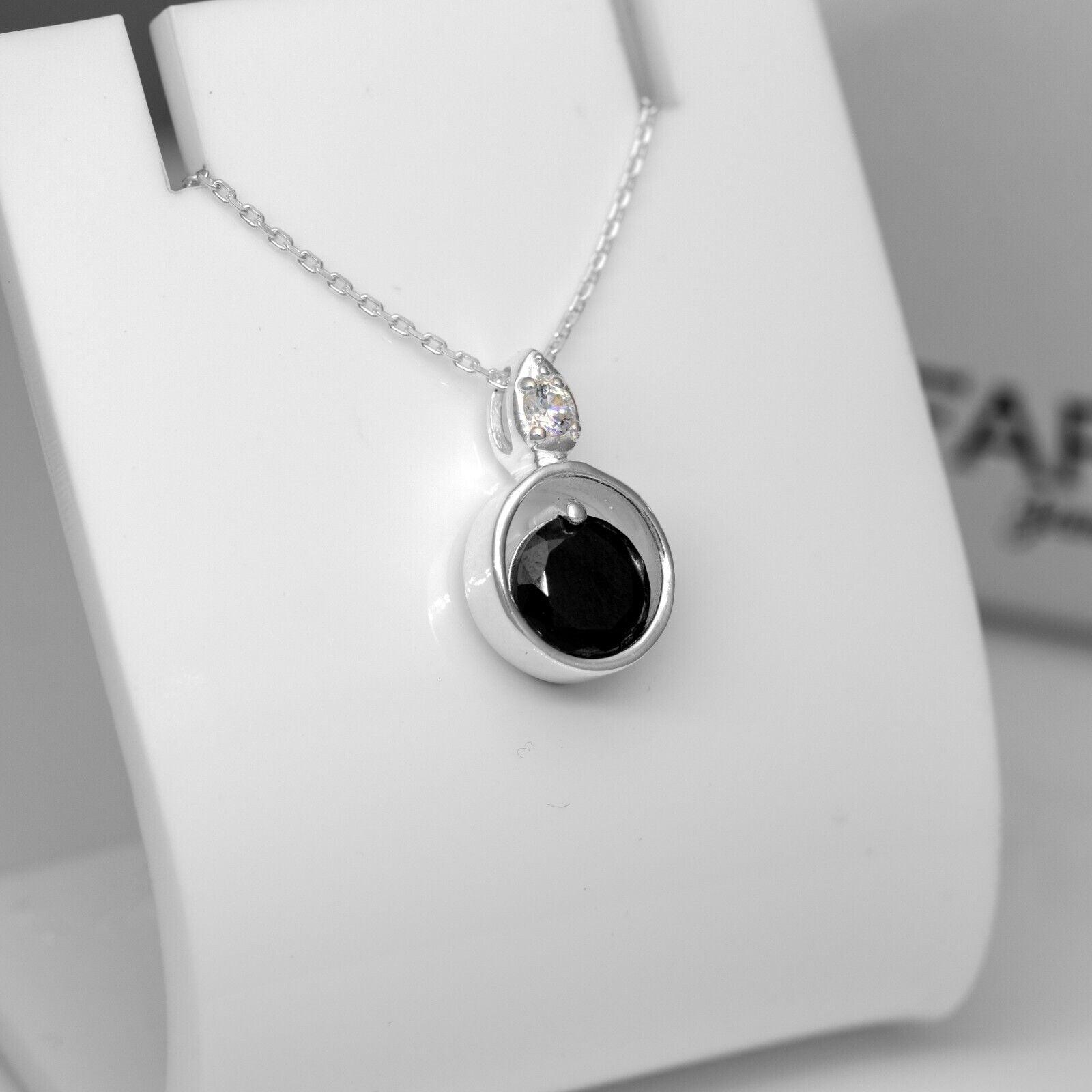 Black Onyx And Zirconia Sterling Silver Ladies Pendant Necklace Earrings Set