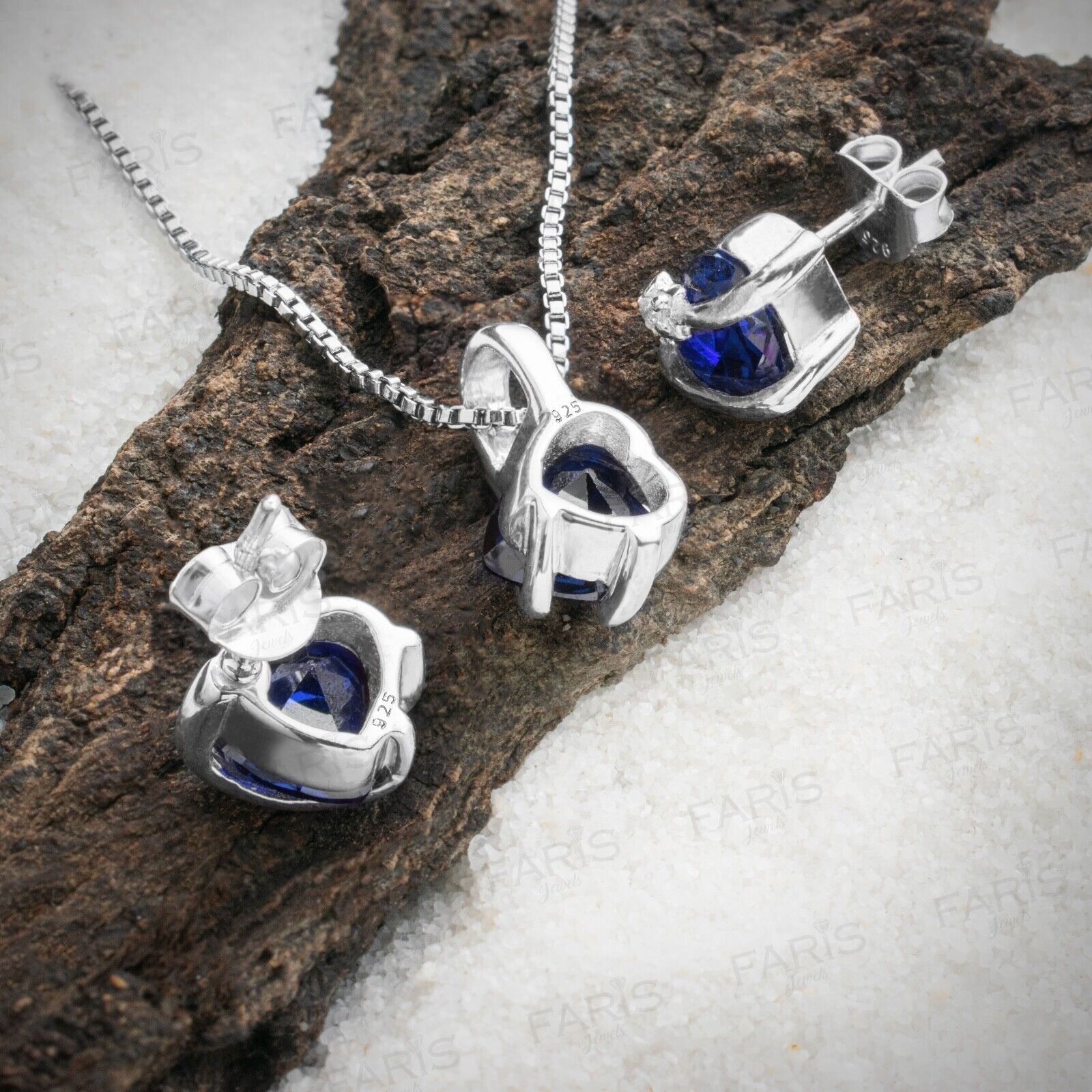 Blue Sapphire Gemstone Pendant and Earring Set Wrapped Heart Love Gift Jewellery