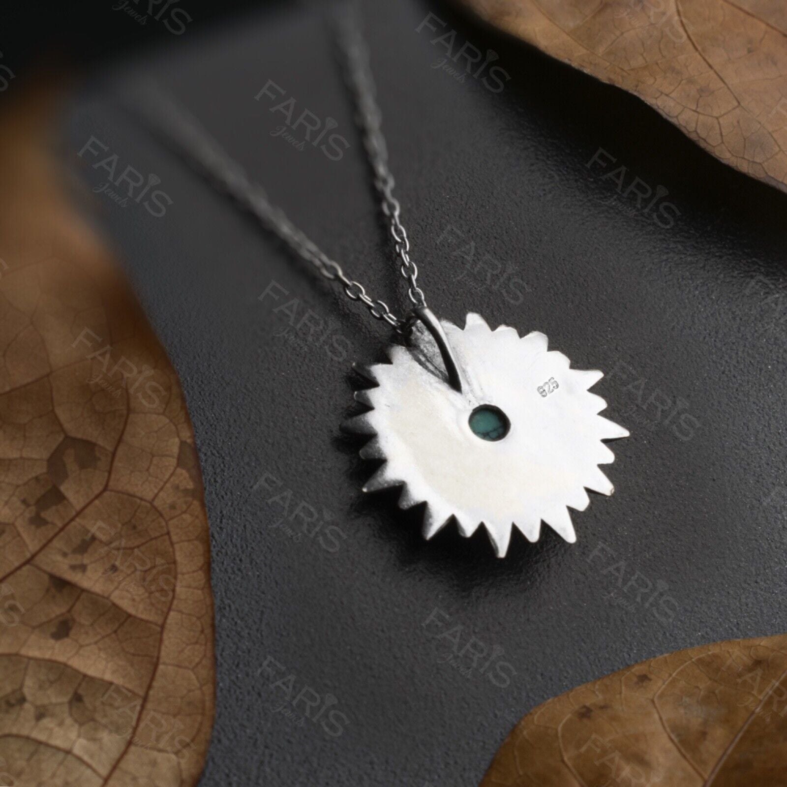 Sterling Silver 925 Round Cut Turquoise Gemstone Pendant Necklace Flower