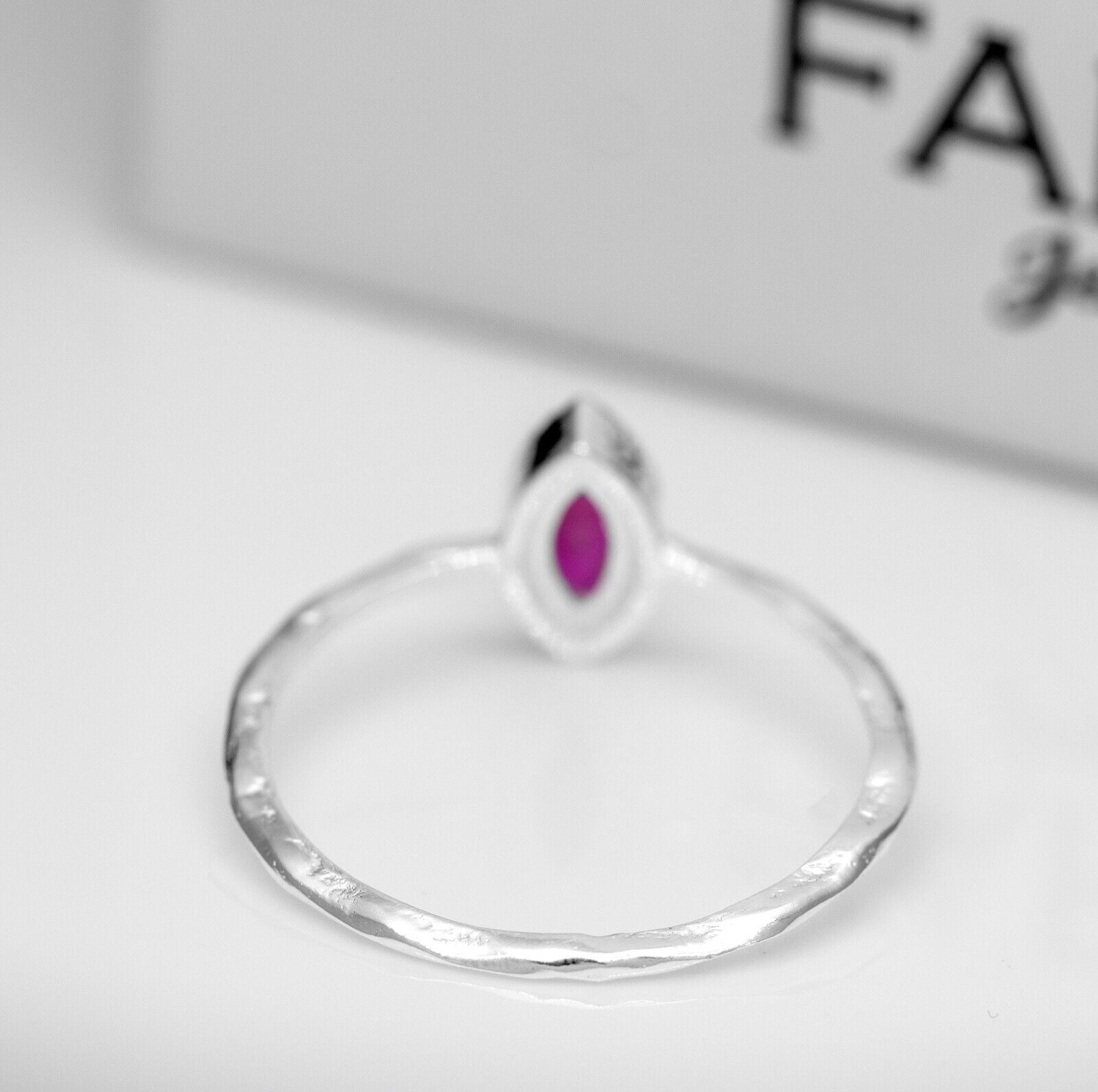 Dainty Sterling Silver Lab Created Ruby Ring Ladies Marquise Gemstone Jewellery