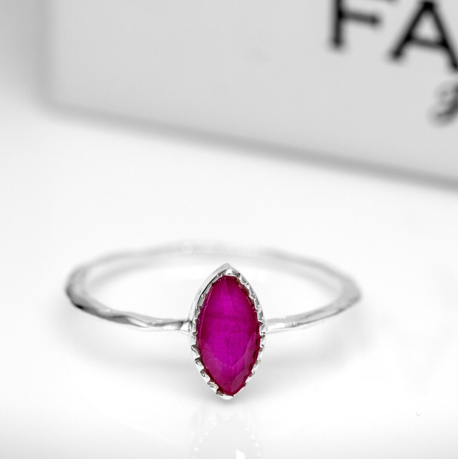 Dainty Sterling Silver Lab Created Ruby Ring Ladies Marquise Gemstone Jewellery