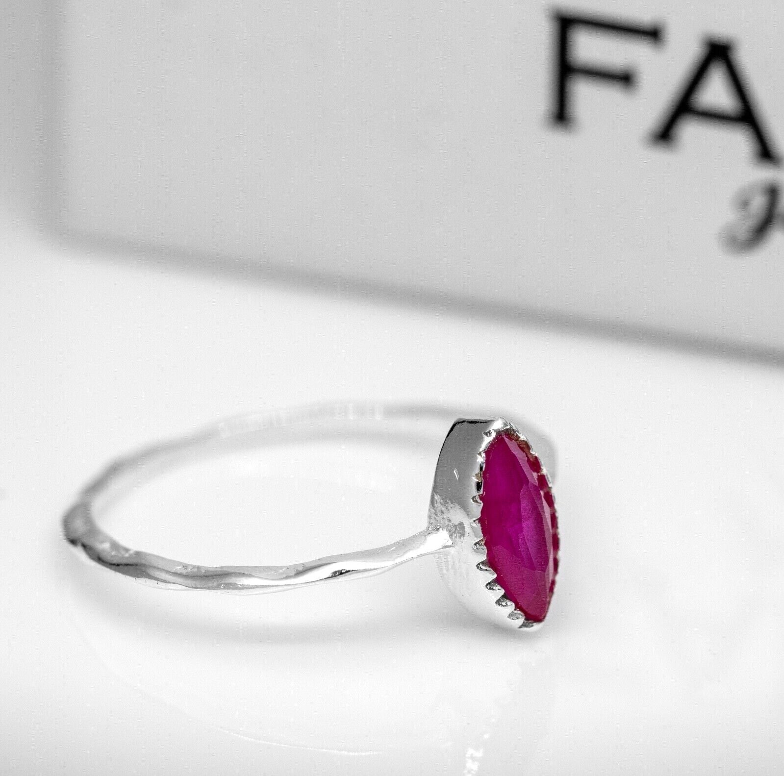 Dainty Sterling Silver Lab Created Ruby Ring Ladies Marquise Gemstone Jewellery